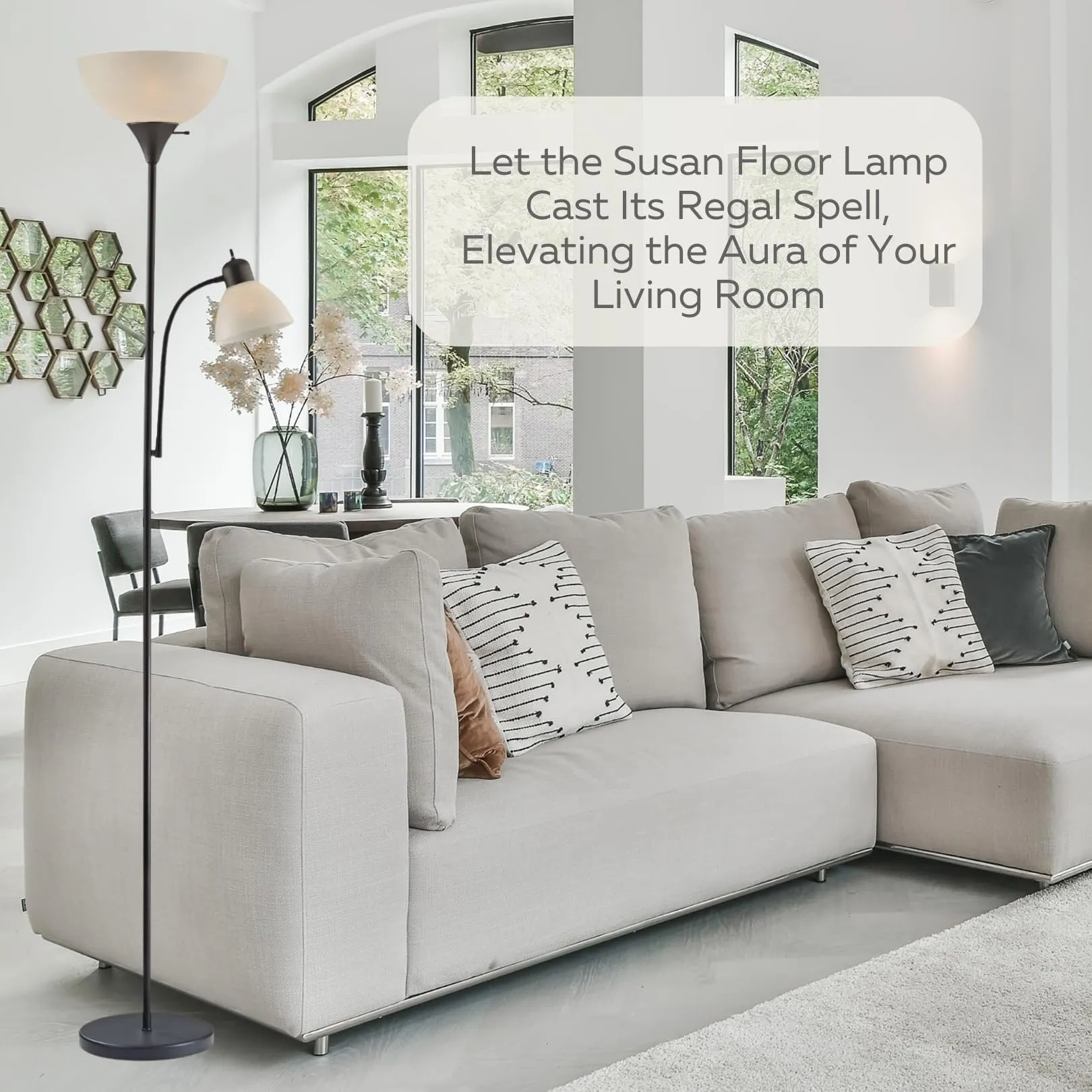 LIGHTACCENTS Floor Lamp with White Plastic Shades. Adjustable Standing Lamp. Reading Light. Head Lamp. Ideal Floor Lamps