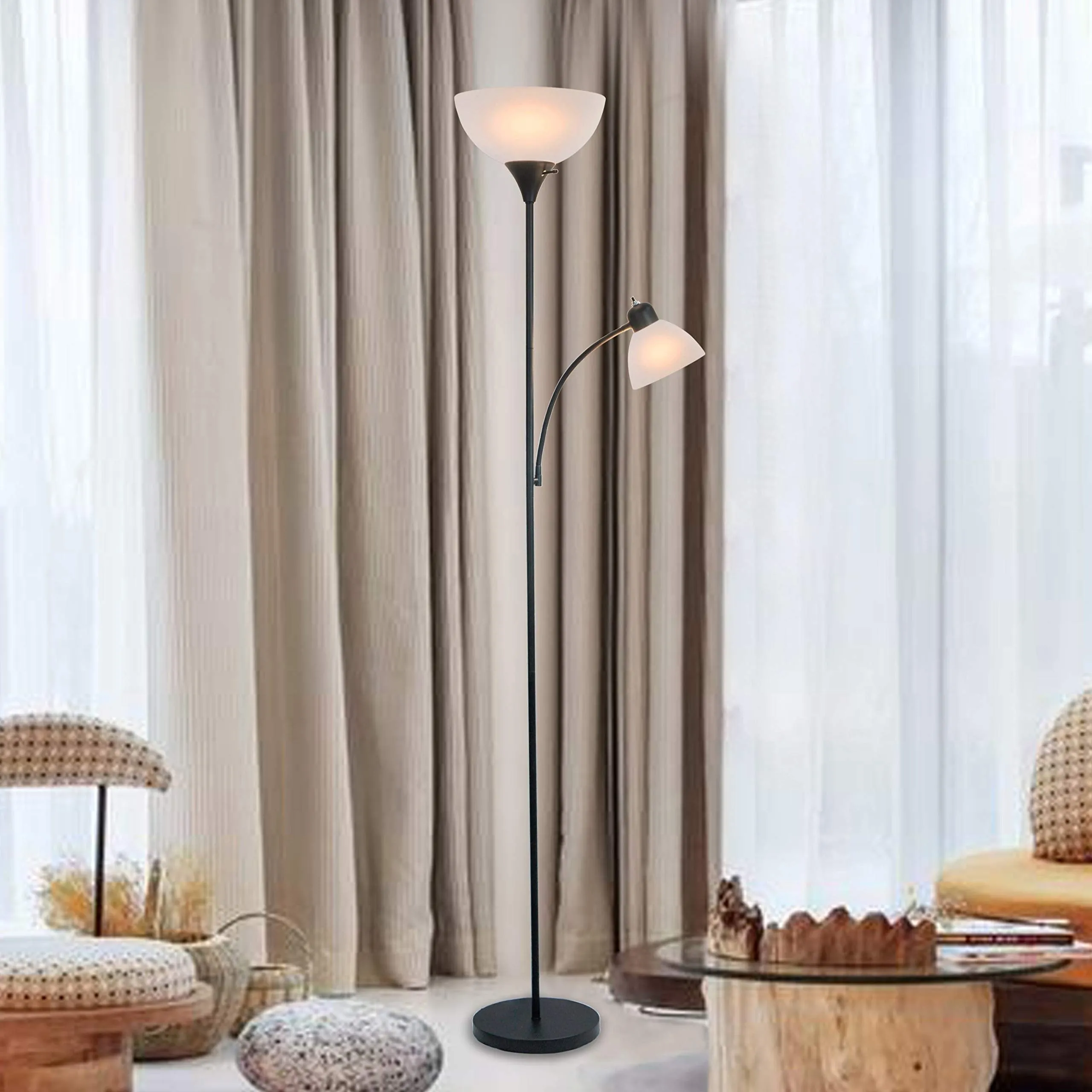LIGHTACCENTS Floor Lamp with White Plastic Shades. Adjustable Standing Lamp. Reading Light. Head Lamp. Ideal Floor Lamps