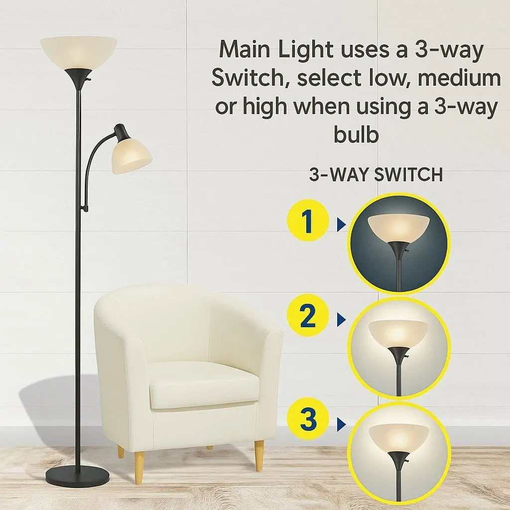 LIGHTACCENTS Floor Lamp with White Plastic Shades. Adjustable Standing Lamp. Reading Light. Head Lamp. Ideal Floor Lamps