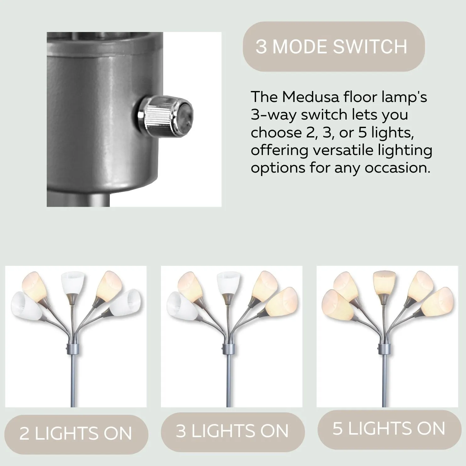 LIGHTACCENTS Modern Medusa Floor Lamp - 5 Light Standing Lamp for Bedroom and Living Room with Adjustable Acrylic White