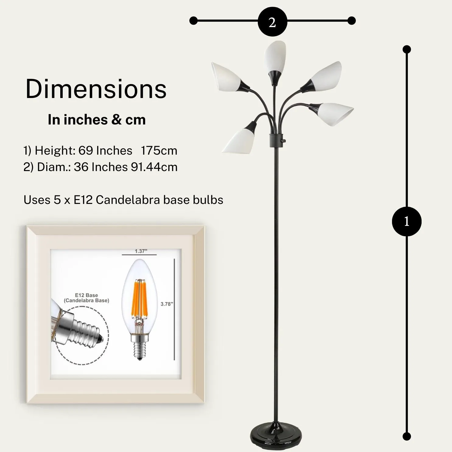 LIGHTACCENTS Modern Medusa Floor Lamp - 5 Light Standing Lamp for Bedroom and Living Room with Adjustable Acrylic White