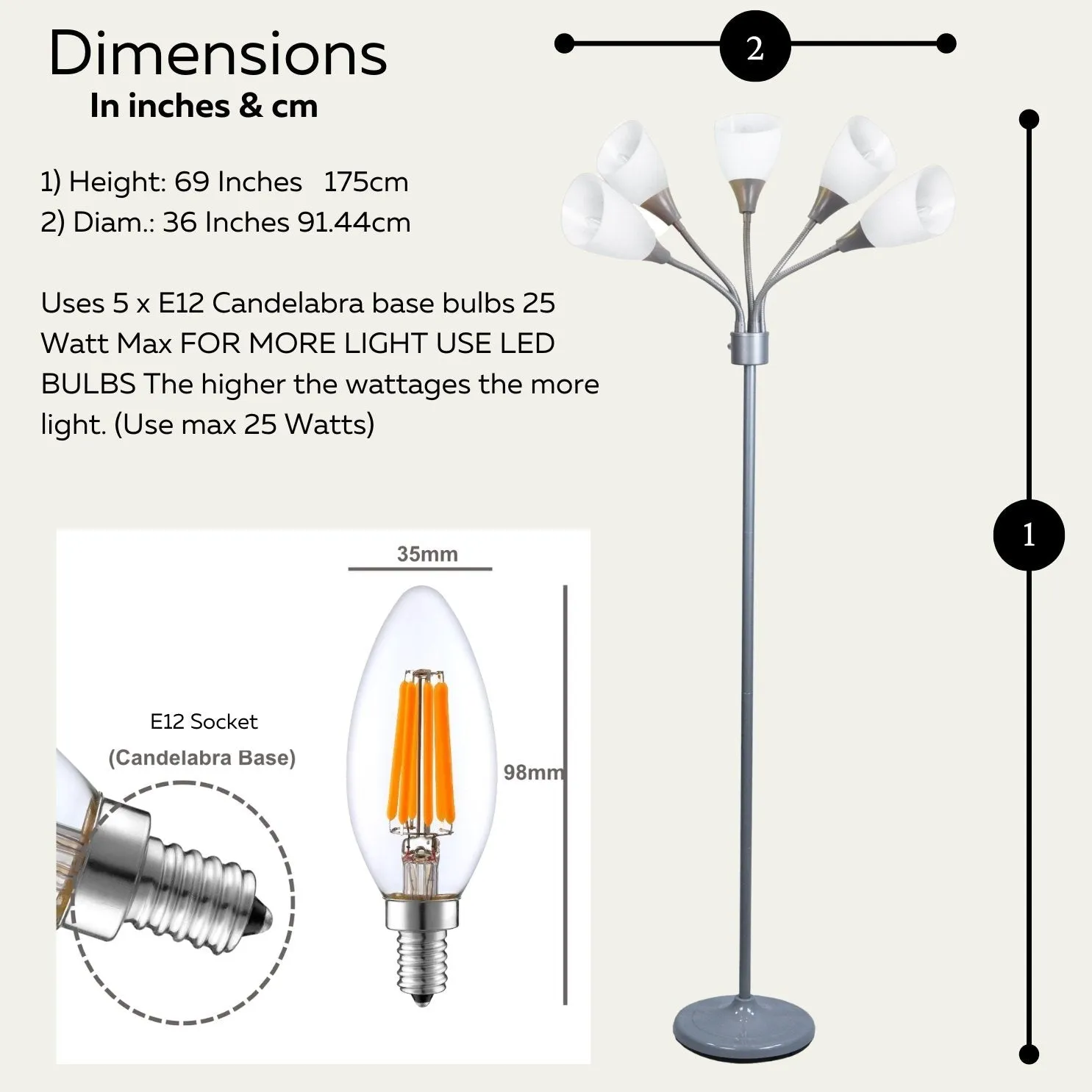 LIGHTACCENTS Modern Medusa Floor Lamp - 5 Light Standing Lamp for Bedroom and Living Room with Adjustable Acrylic White