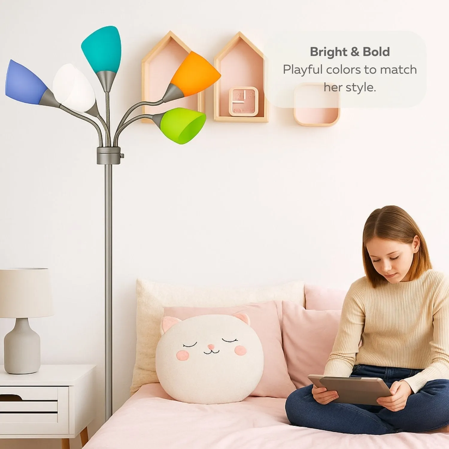 LIGHTACCENTS Modern Medusa Floor Lamp - 5 Light Standing Lamp for Bedroom and Living Room with Adjustable Acrylic White