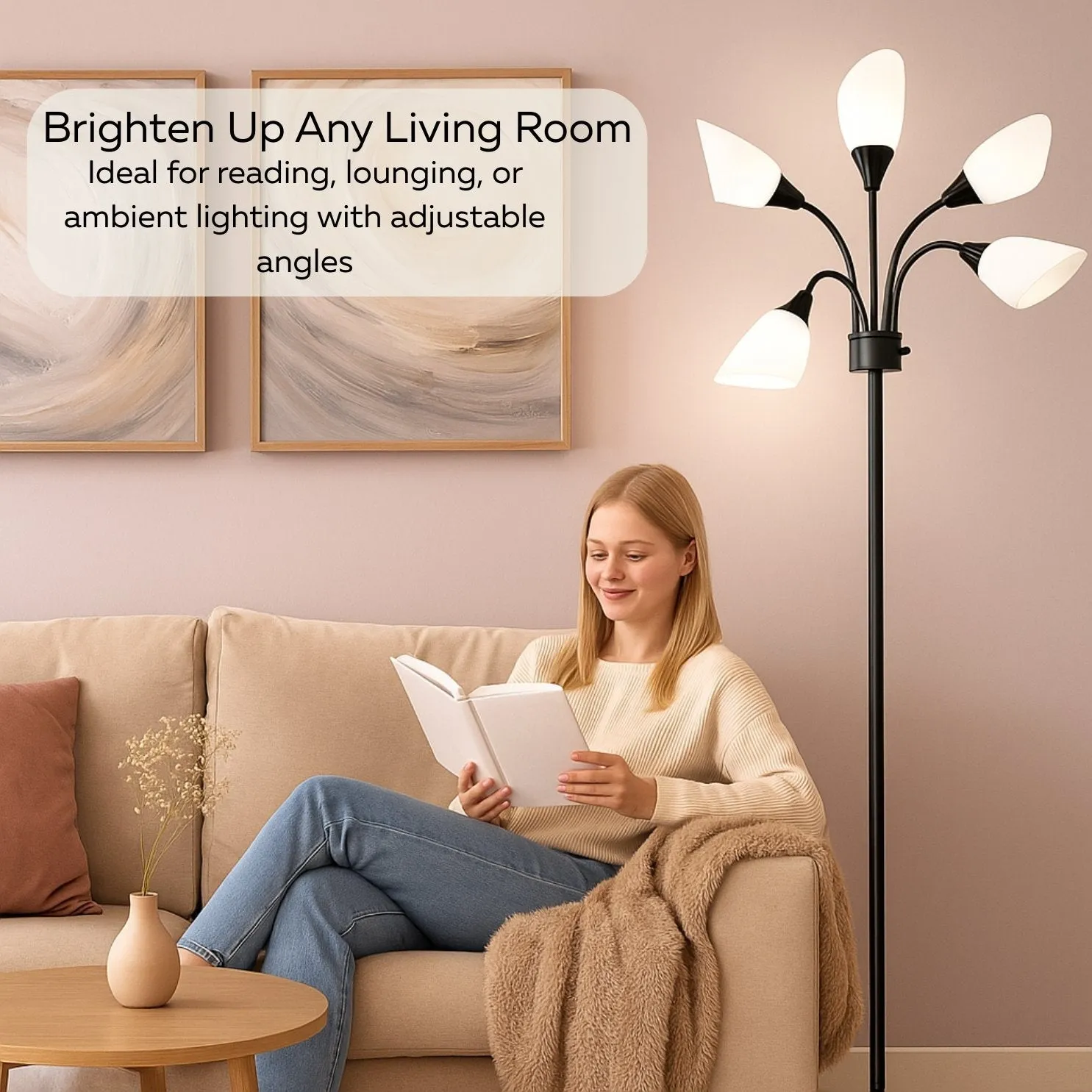 LIGHTACCENTS Modern Medusa Floor Lamp - 5 Light Standing Lamp for Bedroom and Living Room with Adjustable Acrylic White