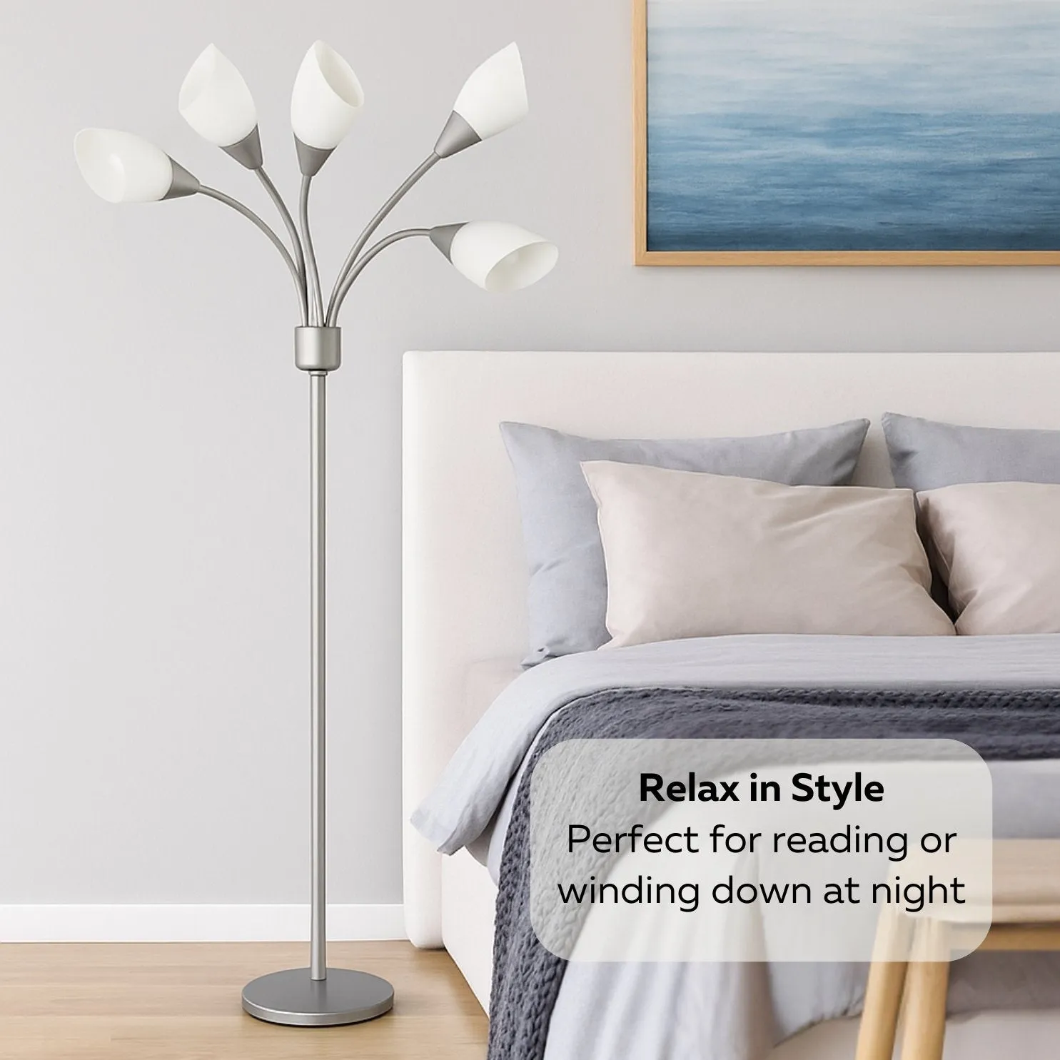 LIGHTACCENTS Modern Medusa Floor Lamp - 5 Light Standing Lamp for Bedroom and Living Room with Adjustable Acrylic White
