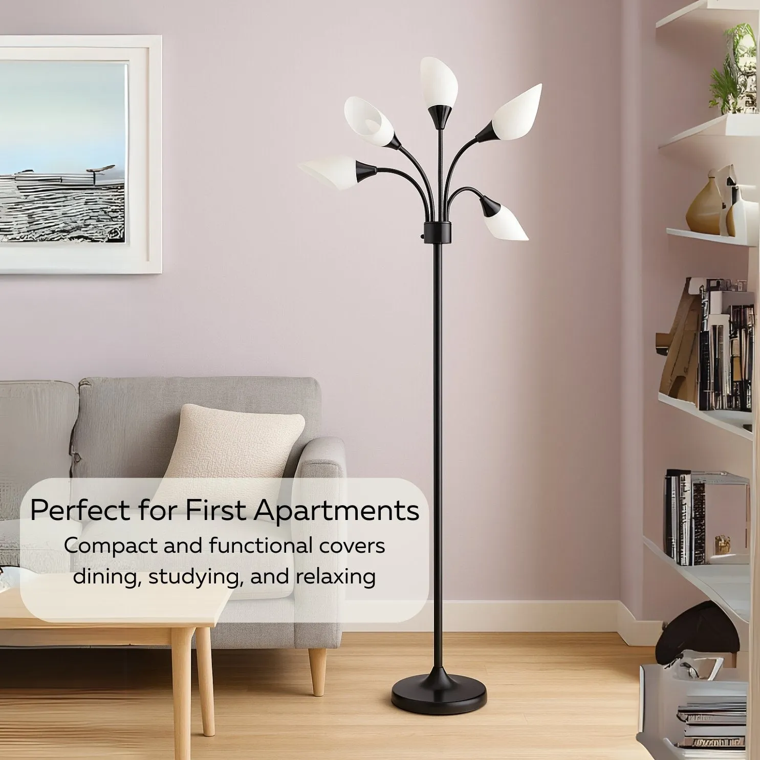 LIGHTACCENTS Modern Medusa Floor Lamp - 5 Light Standing Lamp for Bedroom and Living Room with Adjustable Acrylic White