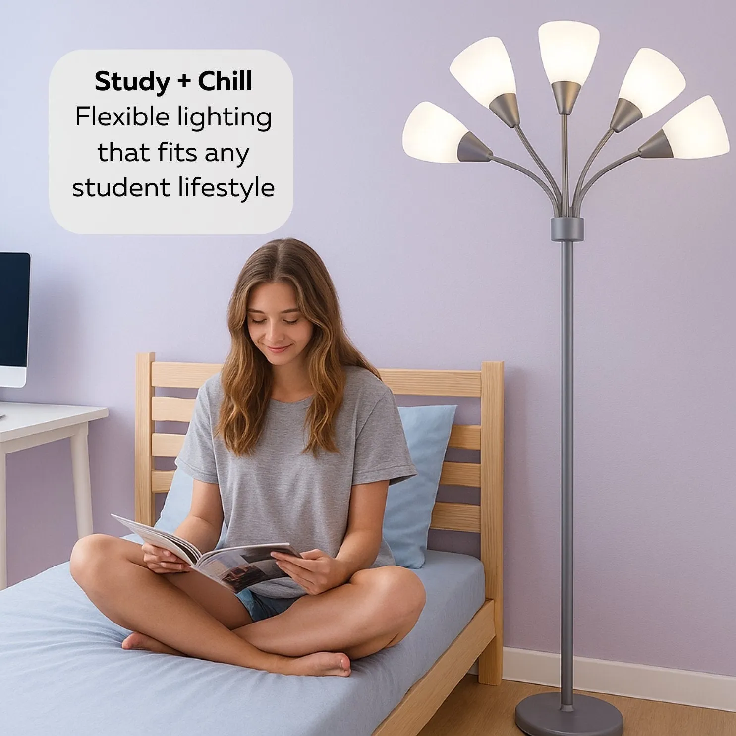 LIGHTACCENTS Modern Medusa Floor Lamp - 5 Light Standing Lamp for Bedroom and Living Room with Adjustable Acrylic White