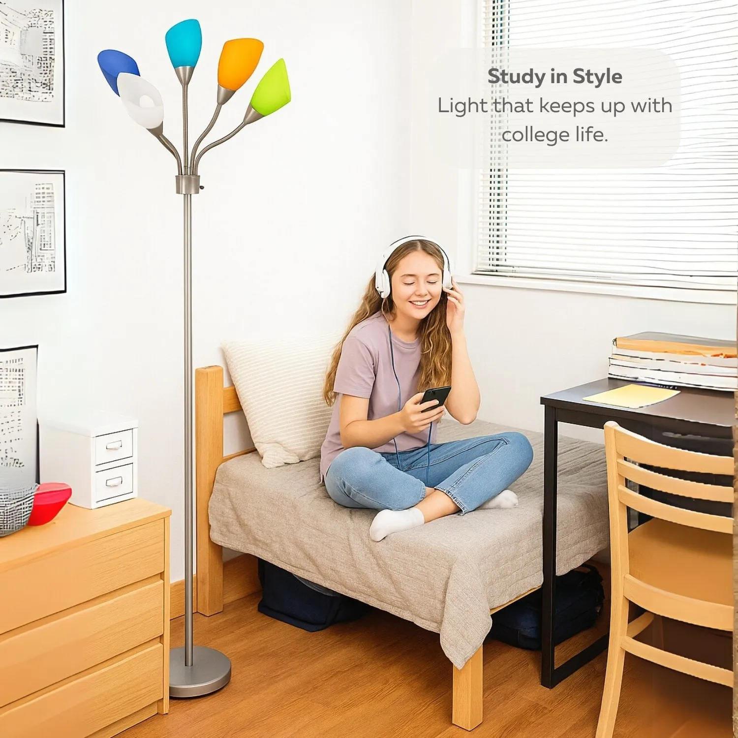 LIGHTACCENTS Modern Medusa Floor Lamp - 5 Light Standing Lamp for Bedroom and Living Room with Adjustable Acrylic White