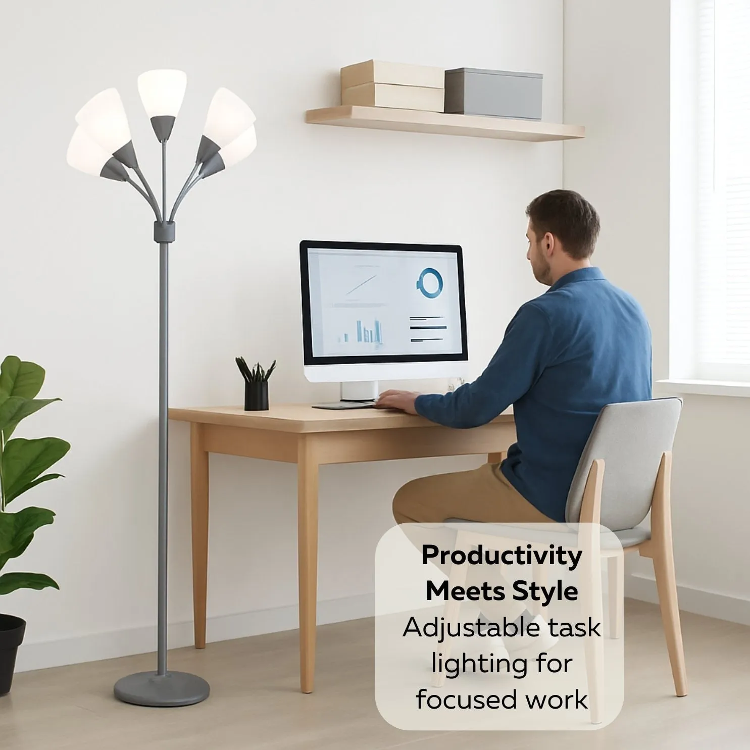 LIGHTACCENTS Modern Medusa Floor Lamp - 5 Light Standing Lamp for Bedroom and Living Room with Adjustable Acrylic White