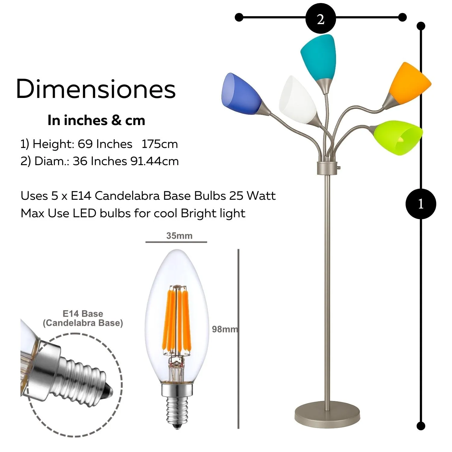 LIGHTACCENTS Modern Medusa Floor Lamp - 5 Light Standing Lamp for Bedroom and Living Room with Adjustable Acrylic White