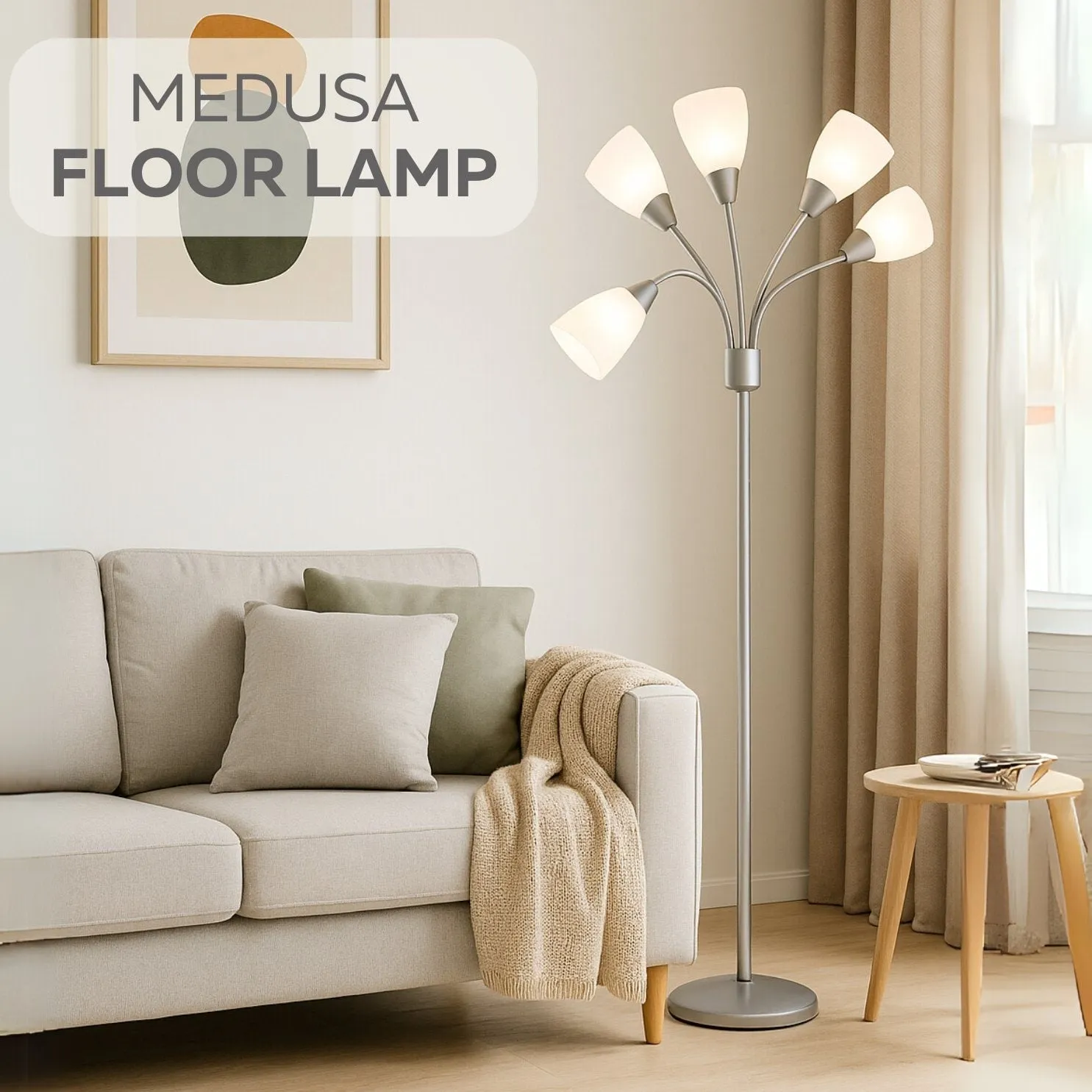 LIGHTACCENTS Modern Medusa Floor Lamp - 5 Light Standing Lamp for Bedroom and Living Room with Adjustable Acrylic White