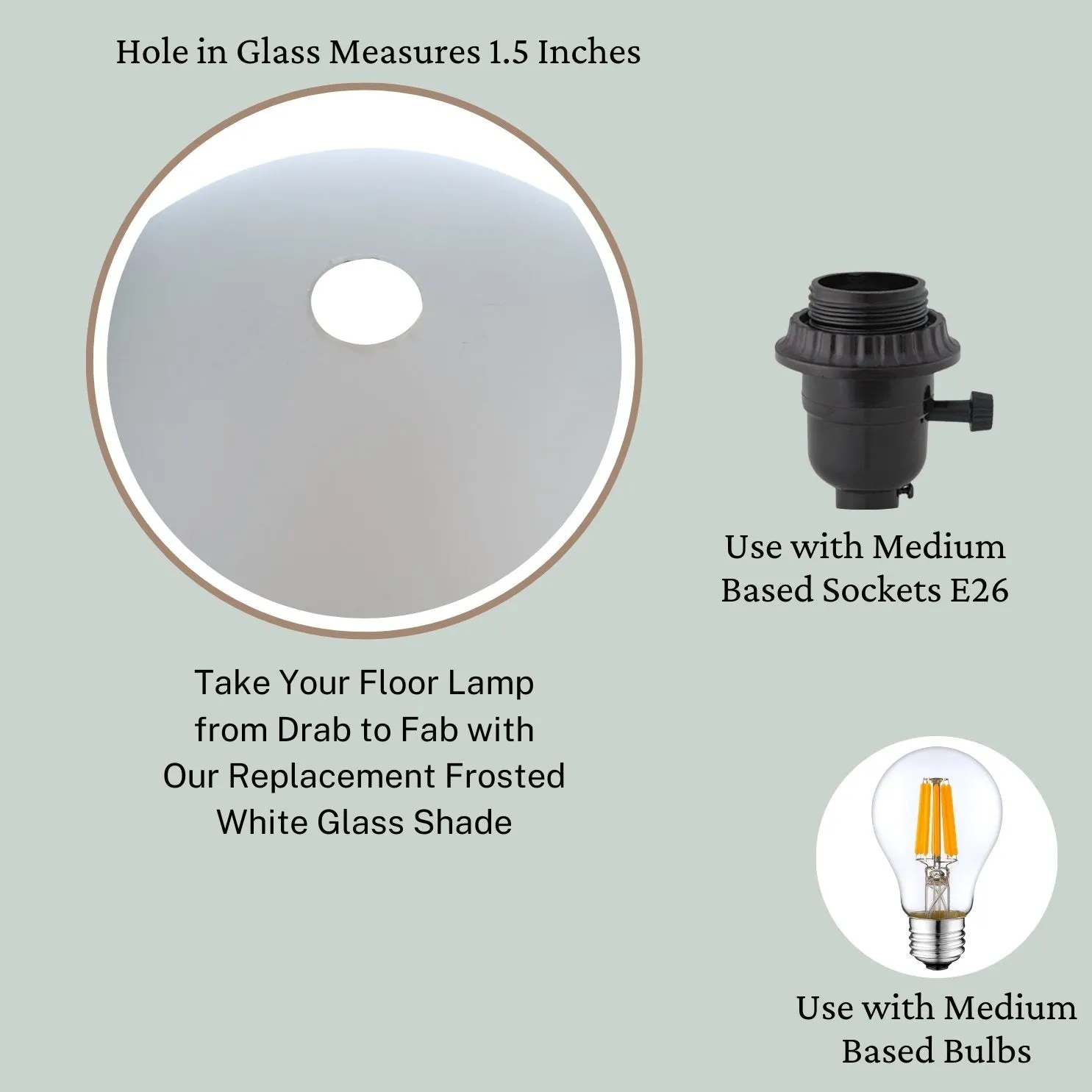 LIGHTACCENTS White Glass Lamp Shade Replacement for Floor Lamp - Lamp Shade for Floor Lamps - Glass Lamp Shade - Floor L