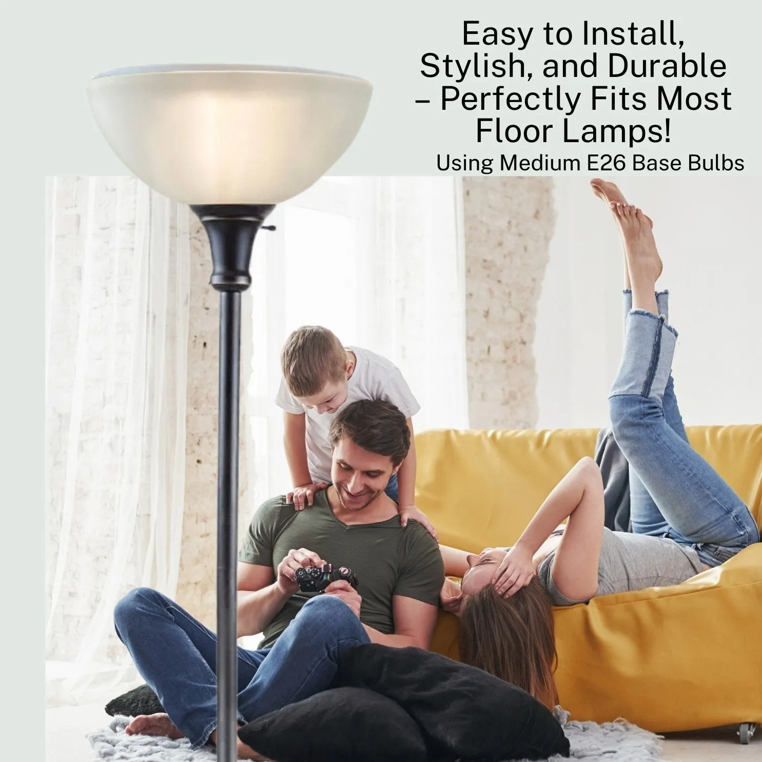 LIGHTACCENTS White Glass Lamp Shade Replacement for Floor Lamp - Lamp Shade for Floor Lamps - Glass Lamp Shade - Floor L