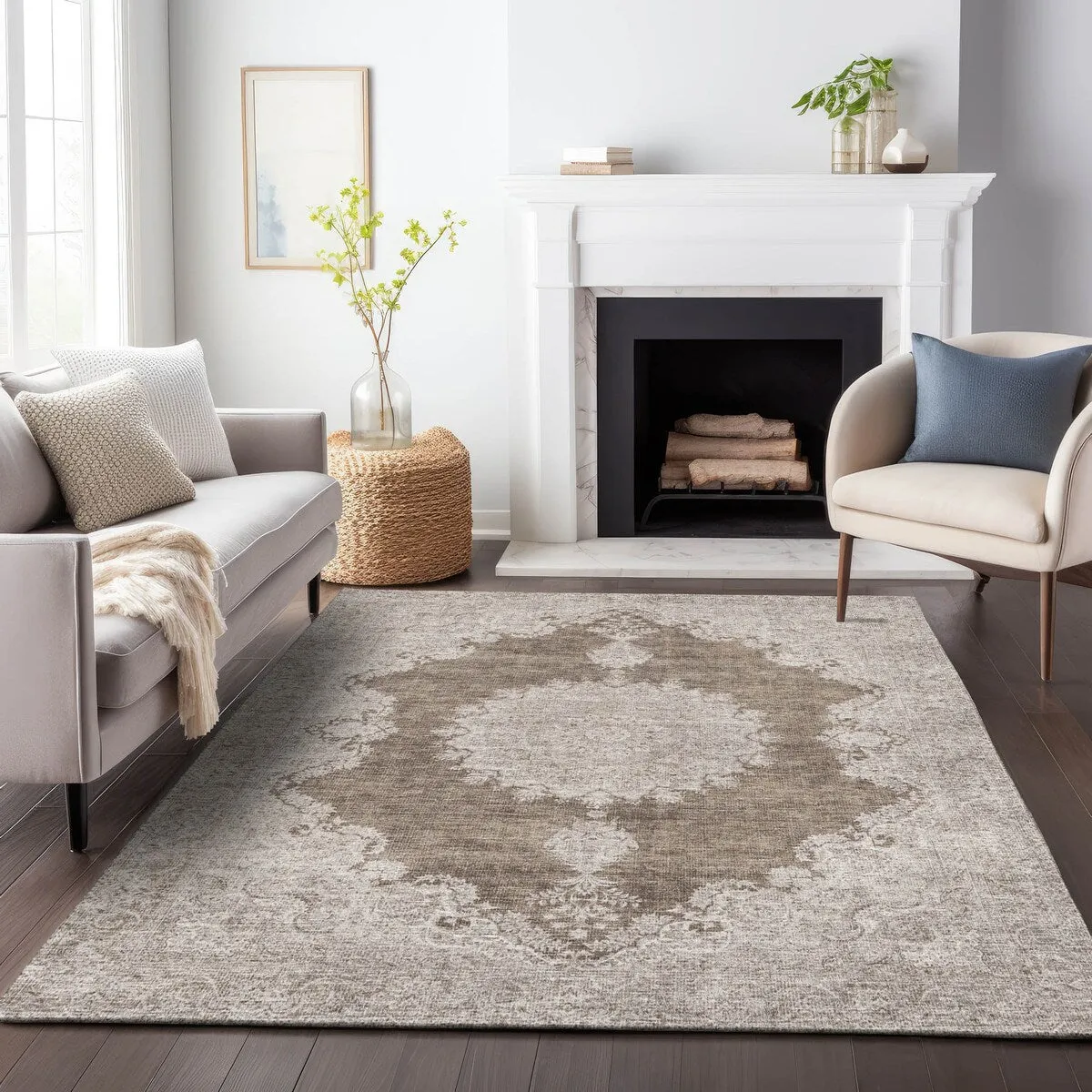 Machine Washable Indoor/ Outdoor Vintage Traditional Chantille Rug