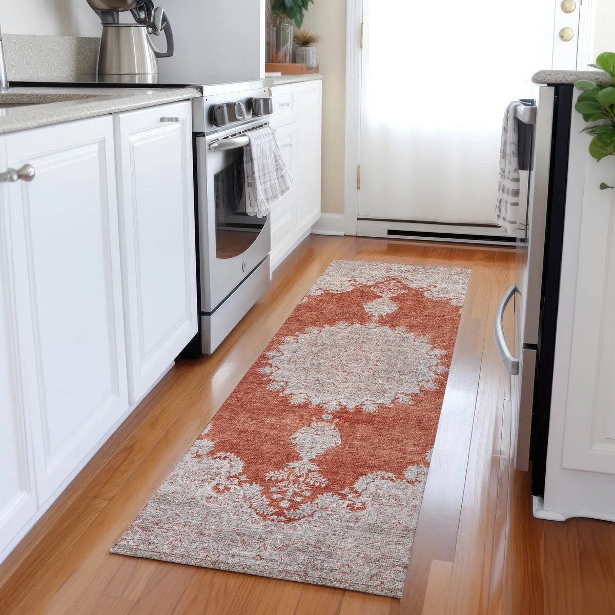 Machine Washable Indoor/ Outdoor Vintage Traditional Chantille Rug