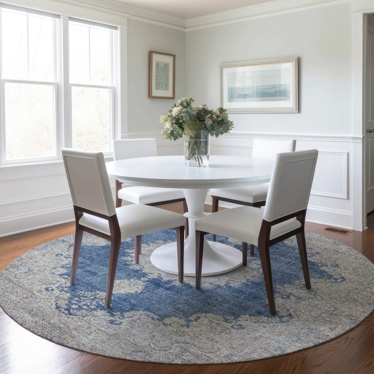 Machine Washable Indoor/ Outdoor Vintage Traditional Chantille Rug