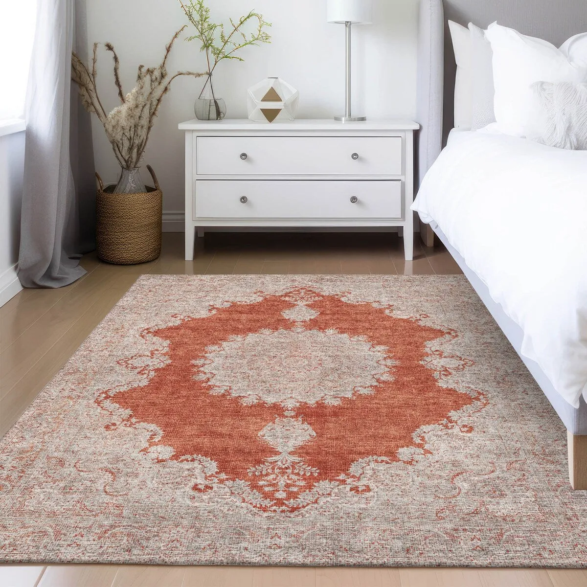 Machine Washable Indoor/ Outdoor Vintage Traditional Chantille Rug