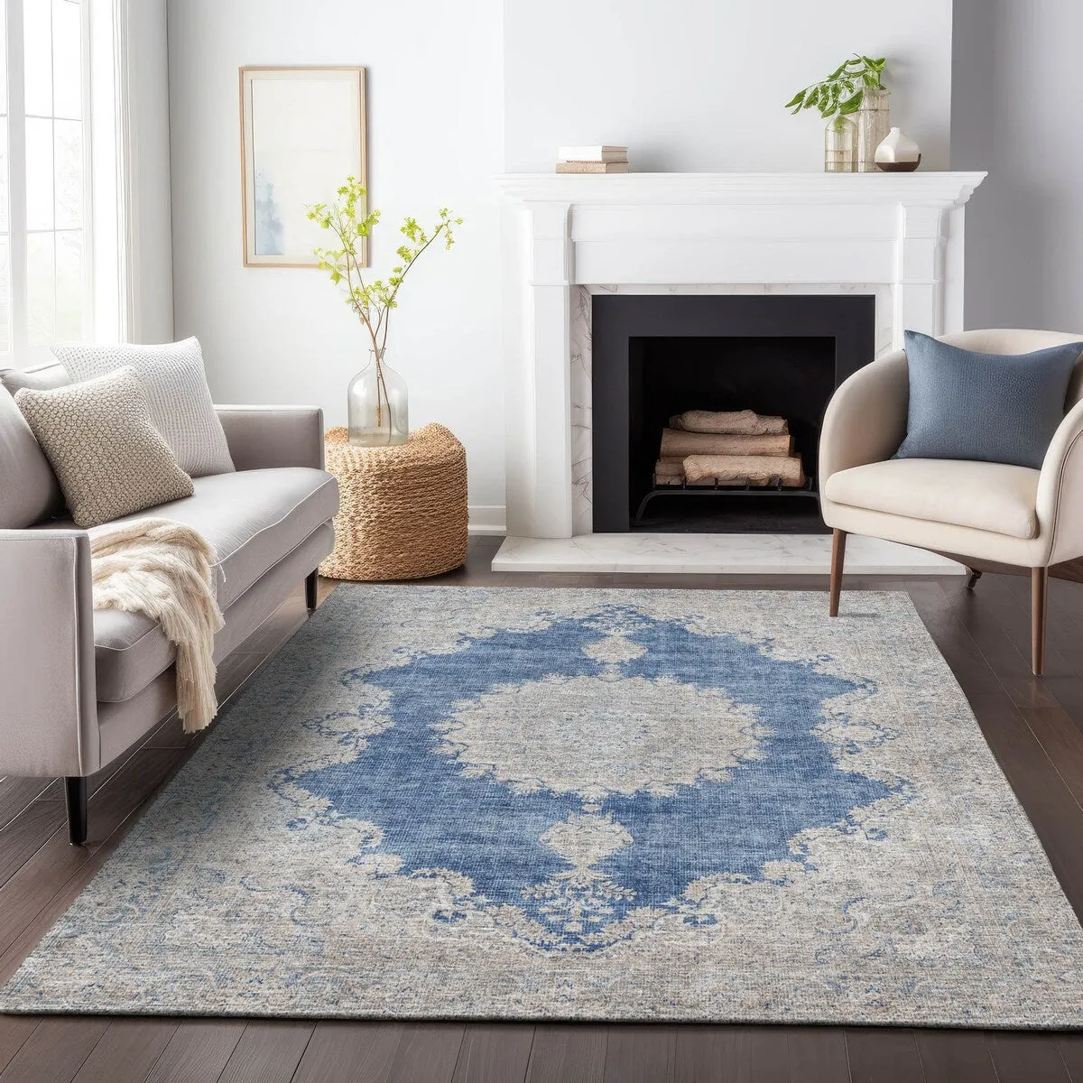 Machine Washable Indoor/ Outdoor Vintage Traditional Chantille Rug
