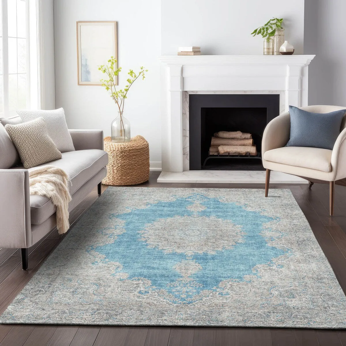 Machine Washable Indoor/ Outdoor Vintage Traditional Chantille Rug