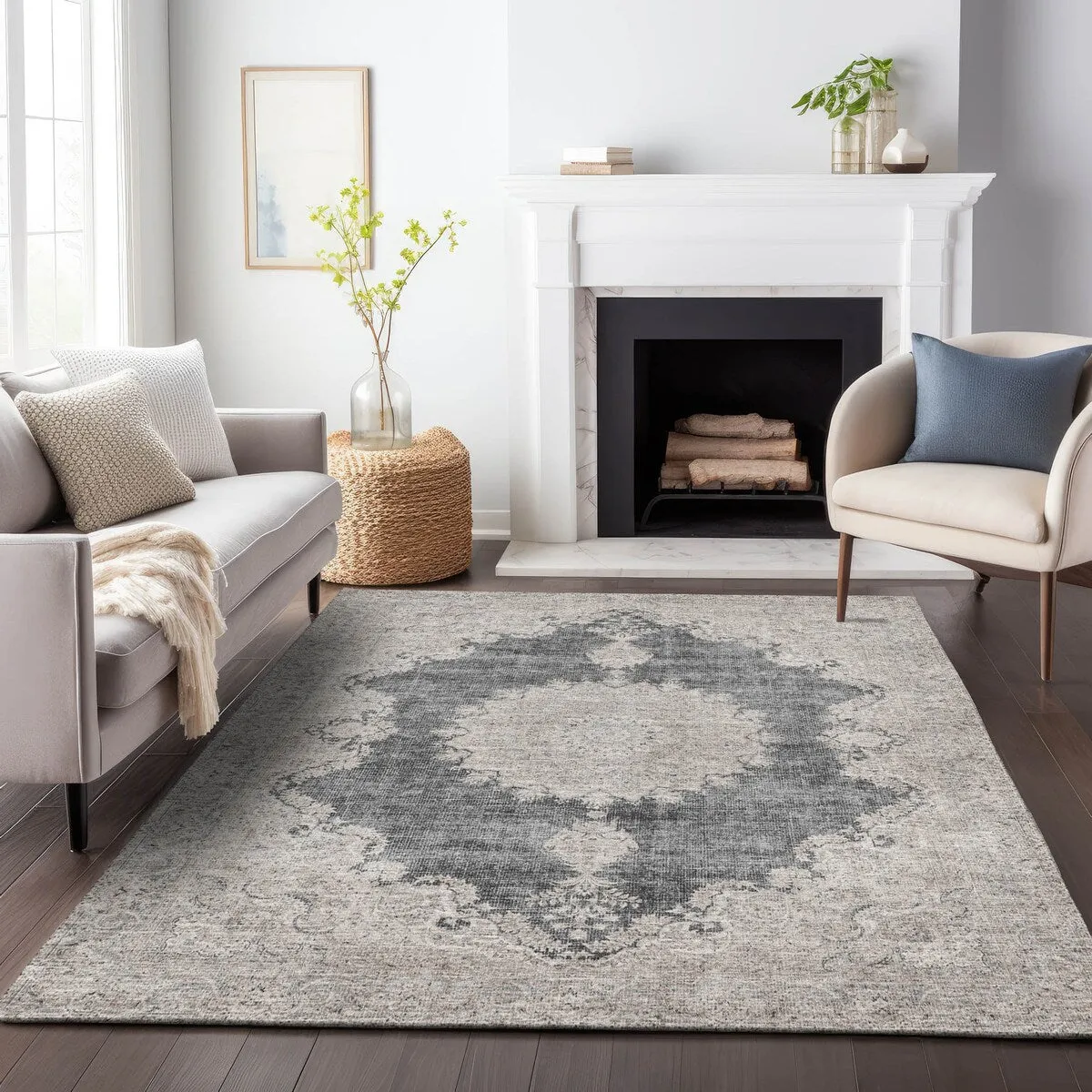 Machine Washable Indoor/ Outdoor Vintage Traditional Chantille Rug