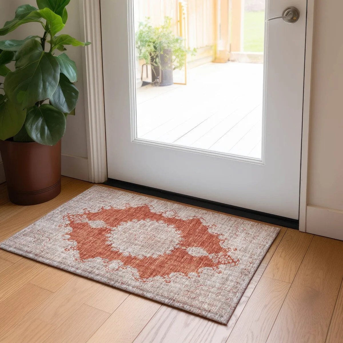 Machine Washable Indoor/ Outdoor Vintage Traditional Chantille Rug