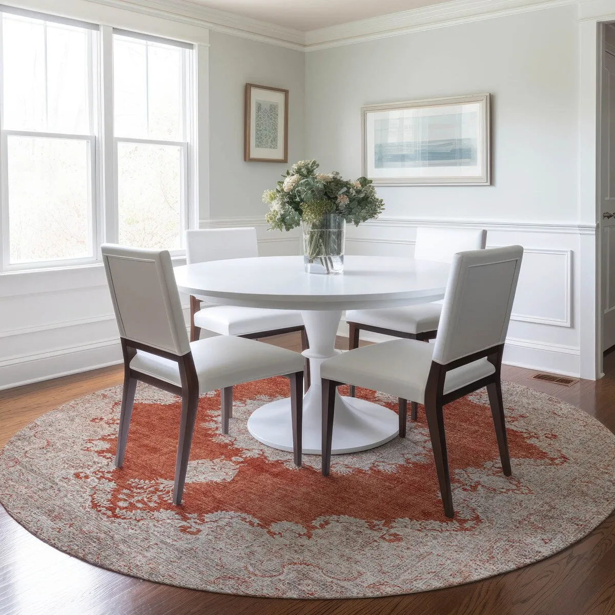 Machine Washable Indoor/ Outdoor Vintage Traditional Chantille Rug