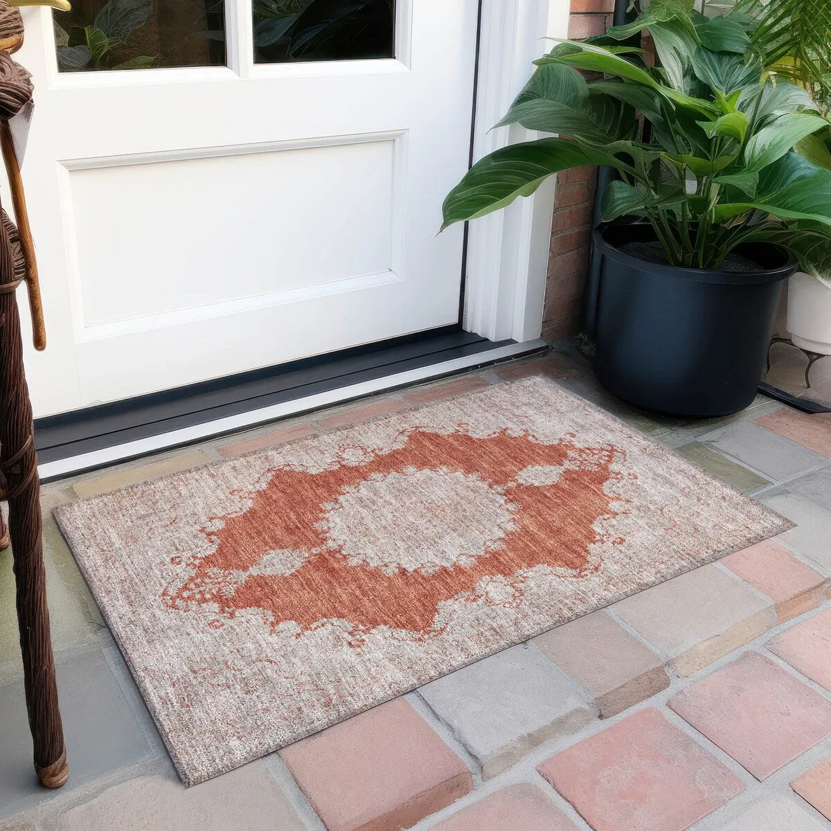 Machine Washable Indoor/ Outdoor Vintage Traditional Chantille Rug
