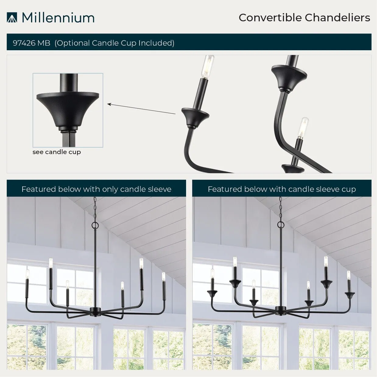 Millennium Lighting 97426 Herring 6 Light 42 Wide Taper Candle Style
