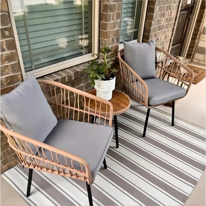 Moasis 3 Pieces Outdoor Wicker Rattan Patio Conversation Bistro Set