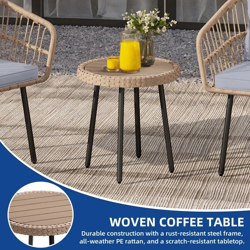 Moasis 3 Pieces Outdoor Wicker Rattan Patio Conversation Bistro Set