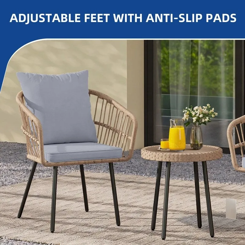 Moasis 3 Pieces Outdoor Wicker Rattan Patio Conversation Bistro Set