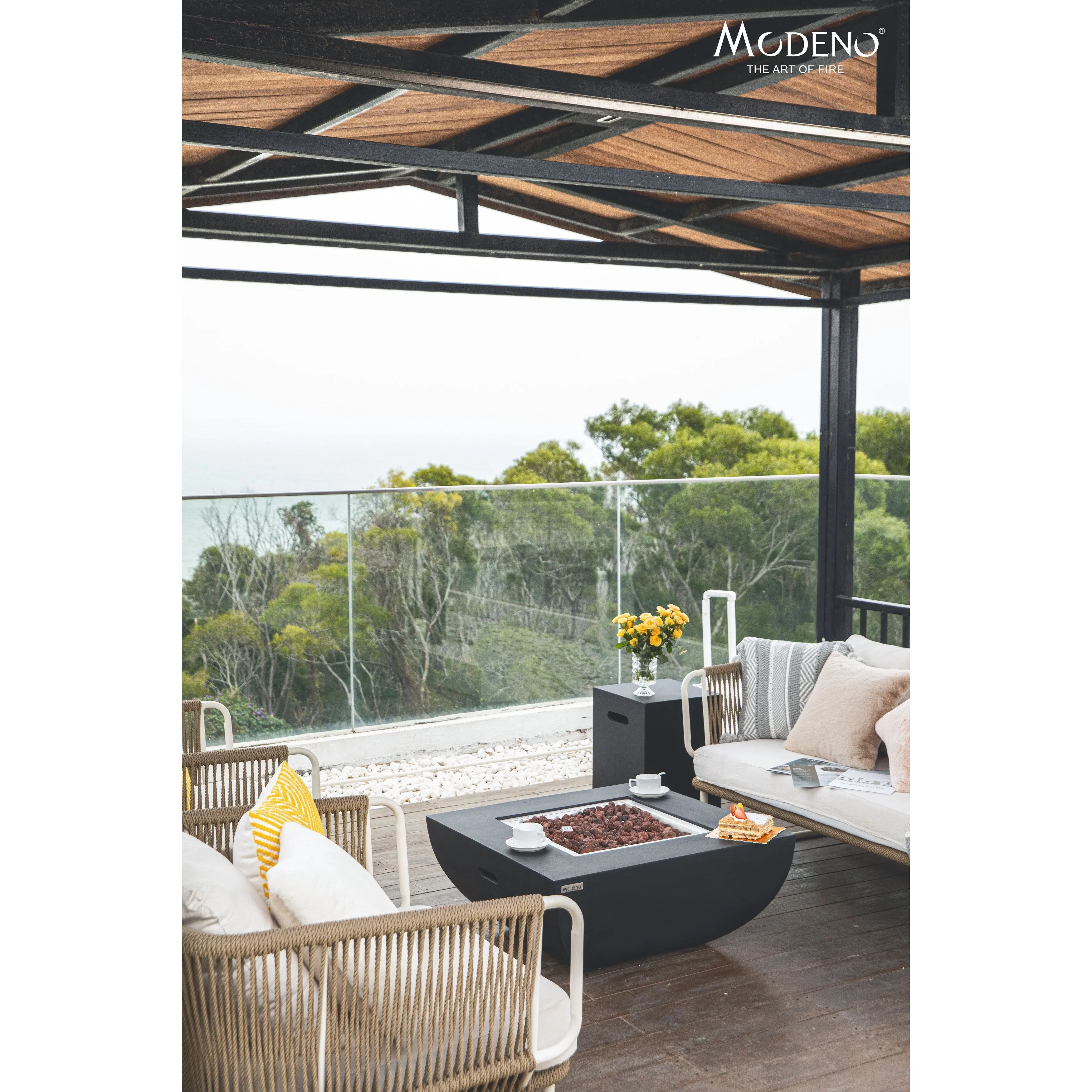 Modeno Aurora 50.000 BTU Black Concrete Propane Fire Table with Lava Rocks & Cover