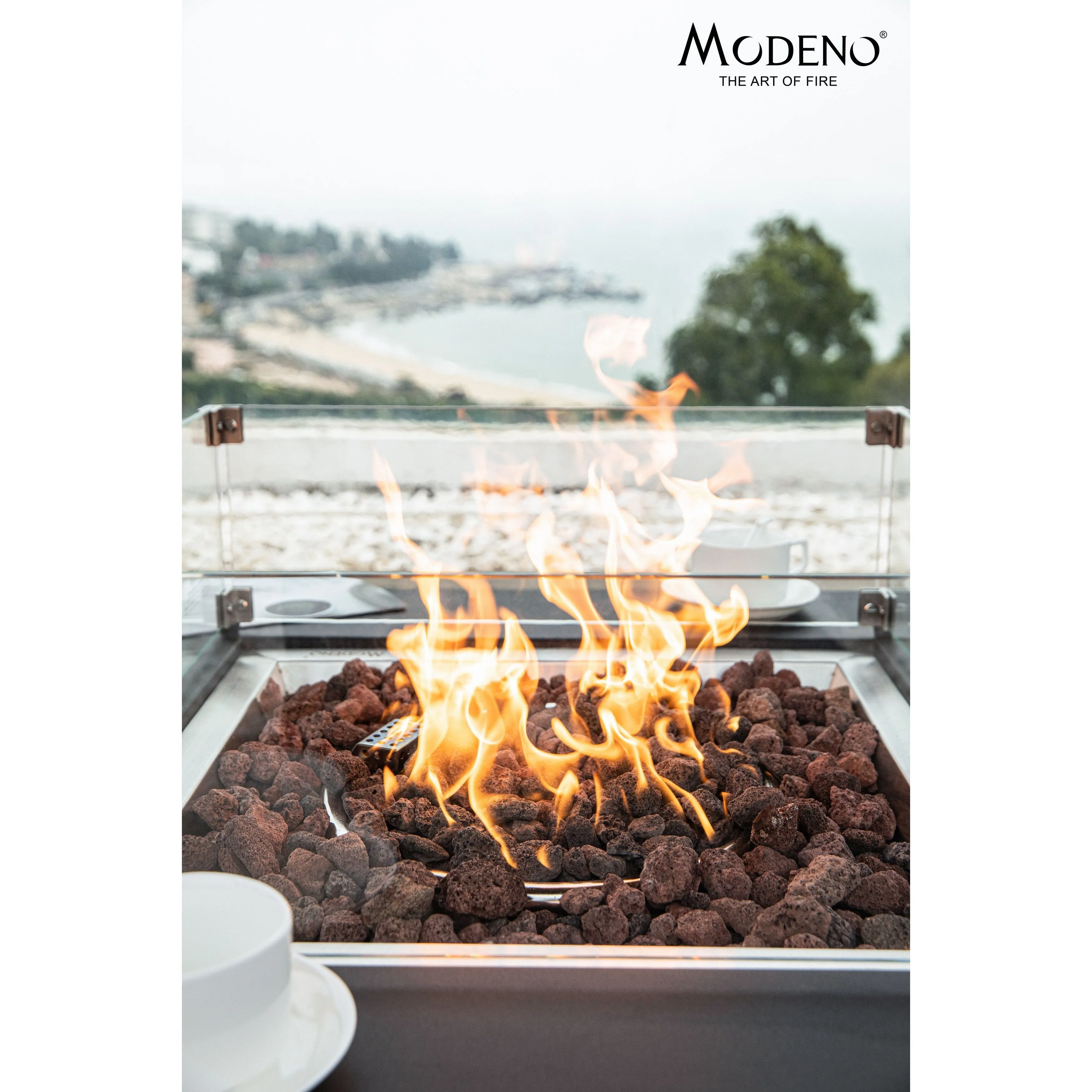 Modeno Aurora 50.000 BTU Black Concrete Propane Fire Table with Lava Rocks & Cover