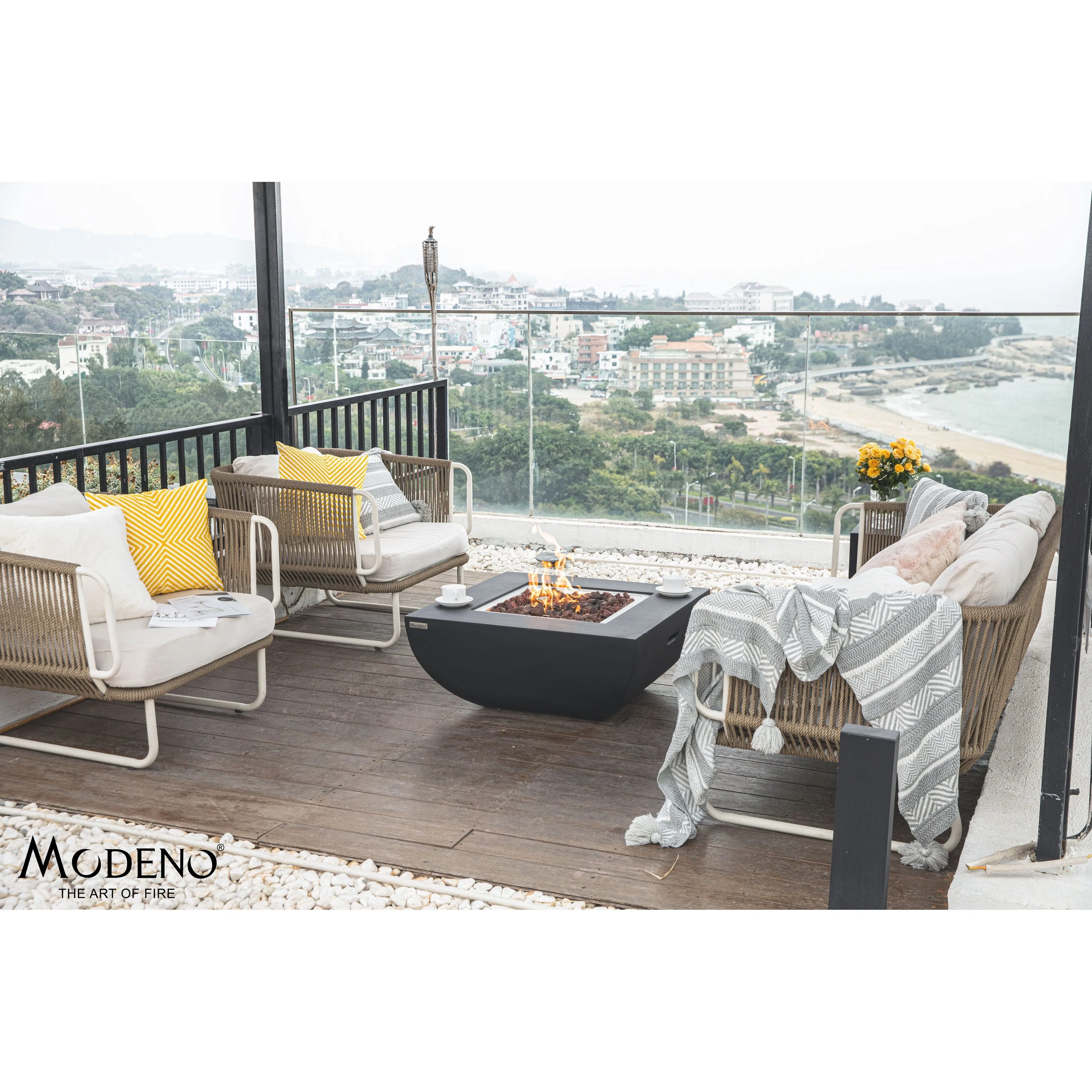 Modeno Aurora 50.000 BTU Black Concrete Propane Fire Table with Lava Rocks & Cover