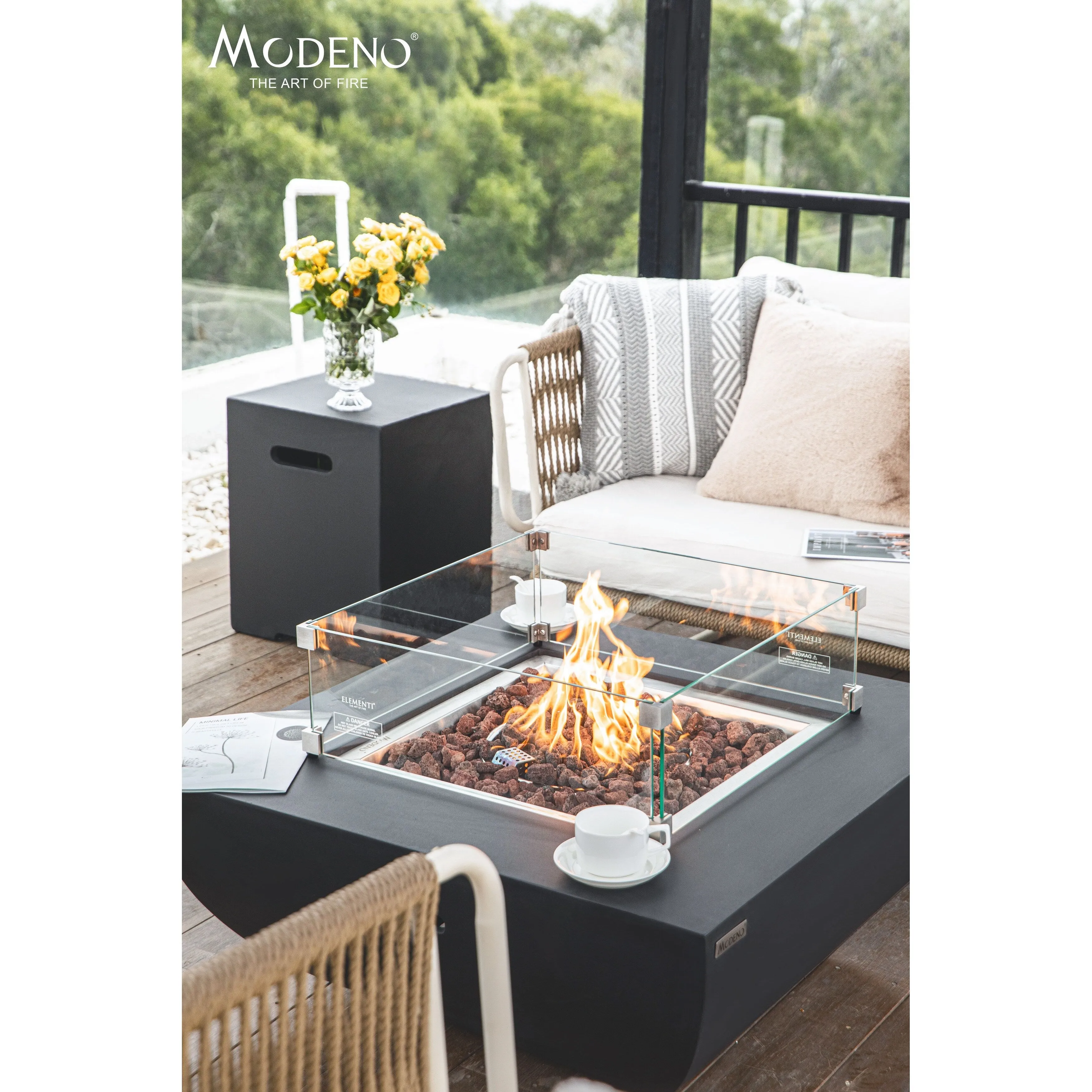 Modeno Aurora 50.000 BTU Black Concrete Propane Fire Table with Lava Rocks & Cover