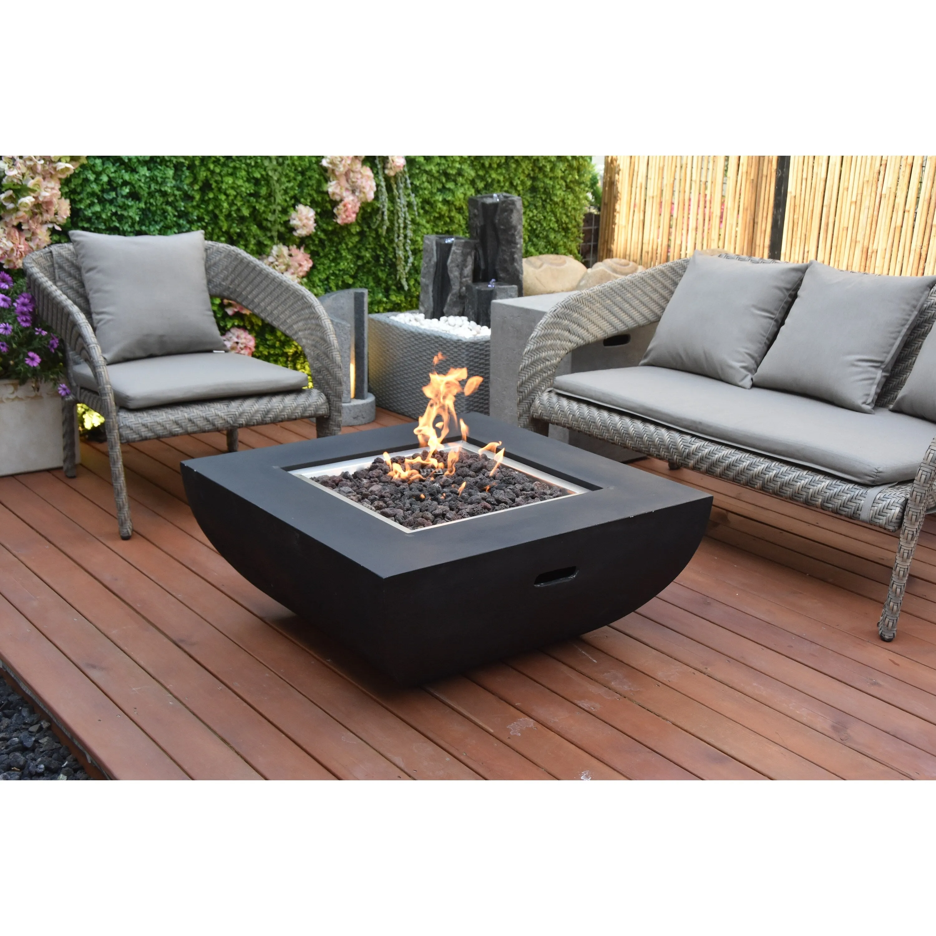 Modeno Aurora 50.000 BTU Black Concrete Propane Fire Table with Lava Rocks & Cover