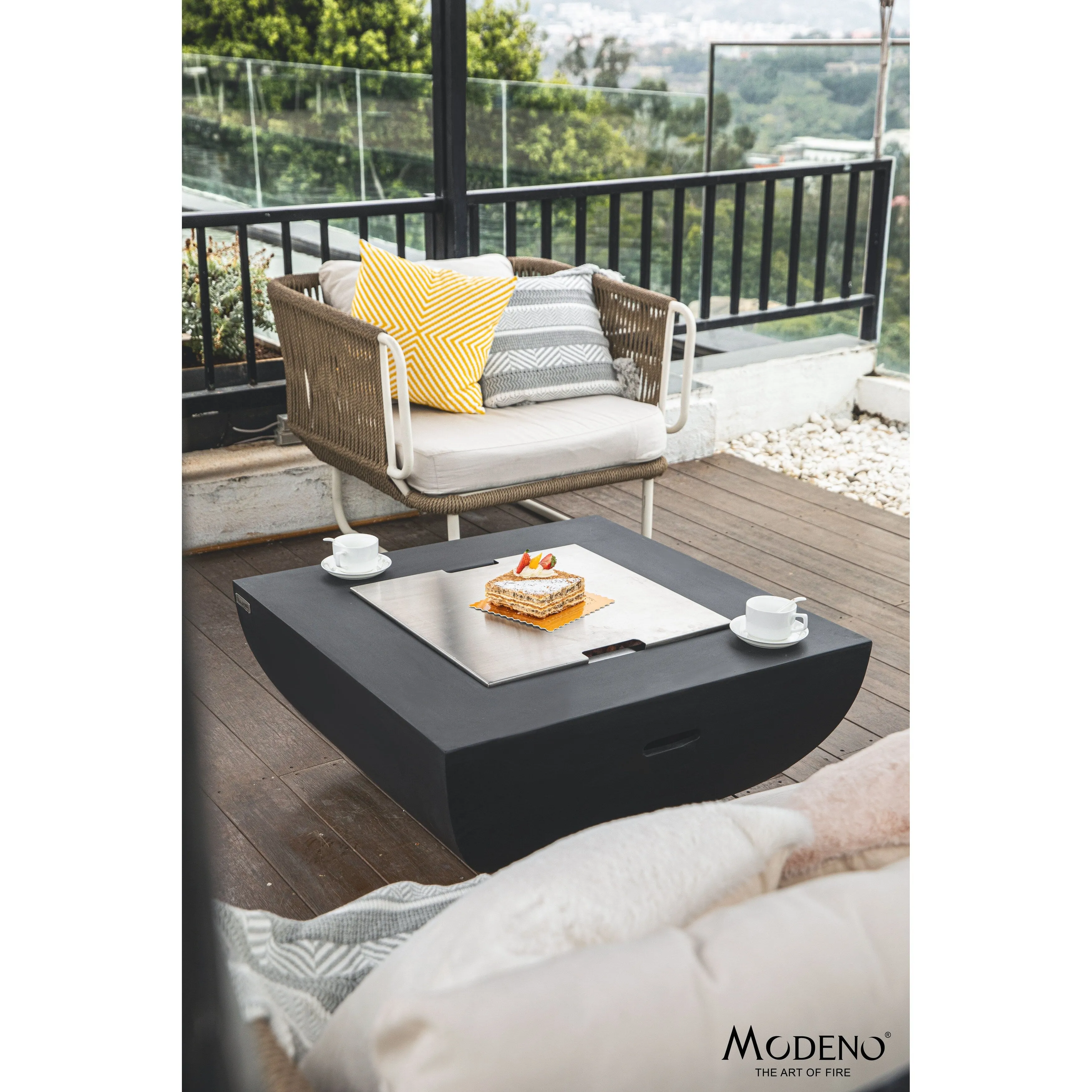 Modeno Aurora 50.000 BTU Black Concrete Propane Fire Table with Lava Rocks & Cover