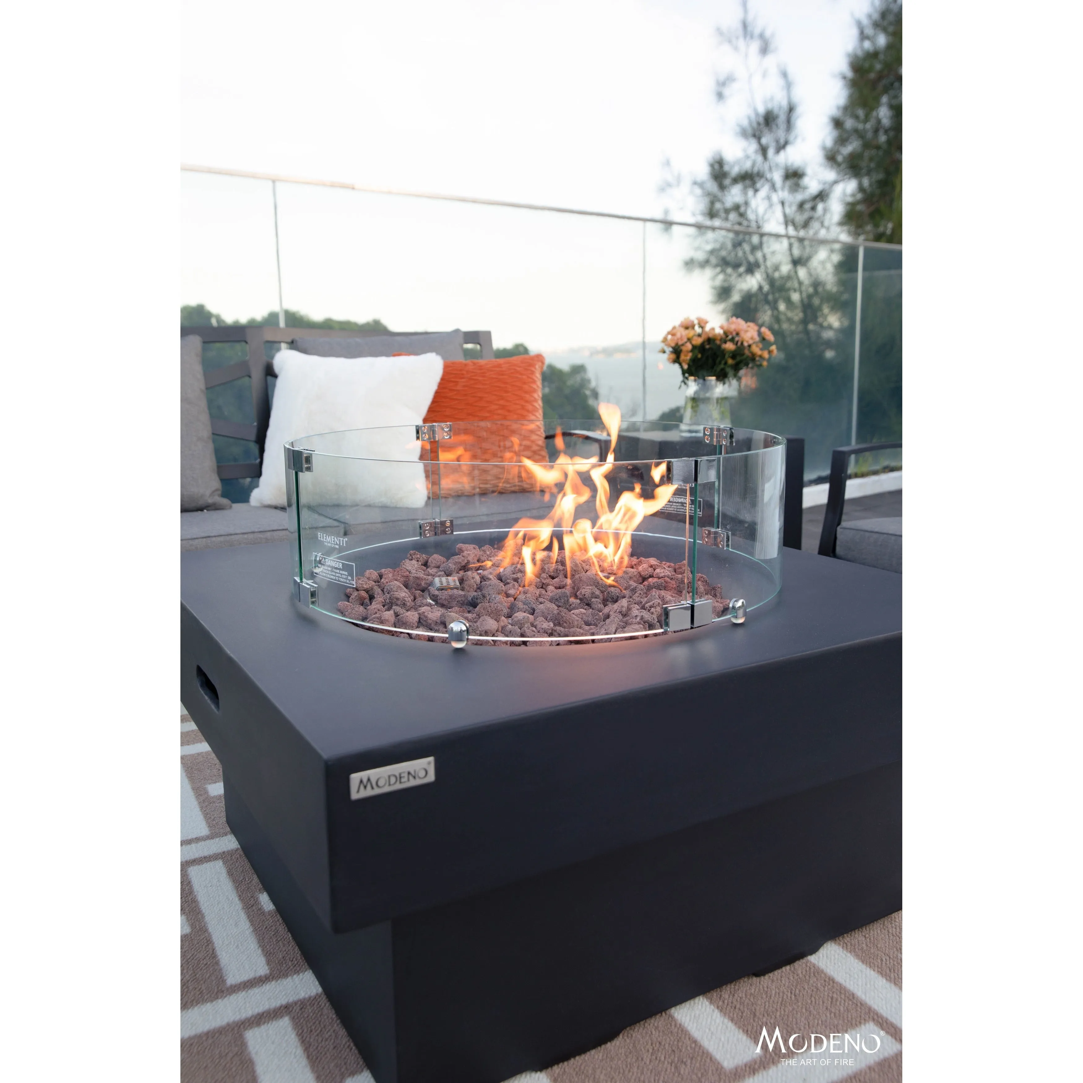 Modeno Branford 50.000 BTU Black Concrete Natural Gas Fire Table with Lava Rocks & Cover - 34.3 X 34.3 X 16.9