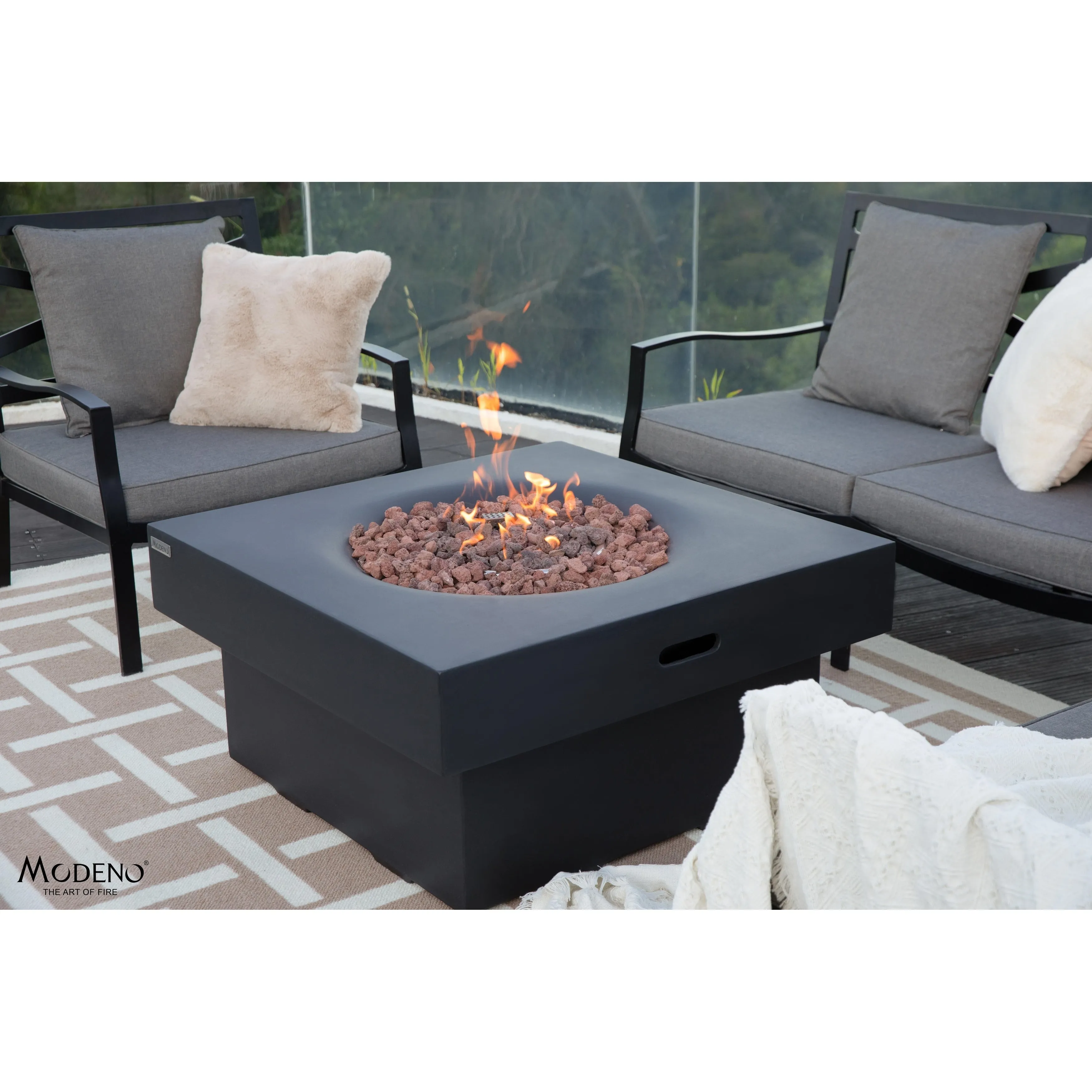 Modeno Branford 50.000 BTU Black Concrete Natural Gas Fire Table with Lava Rocks & Cover - 34.3 X 34.3 X 16.9
