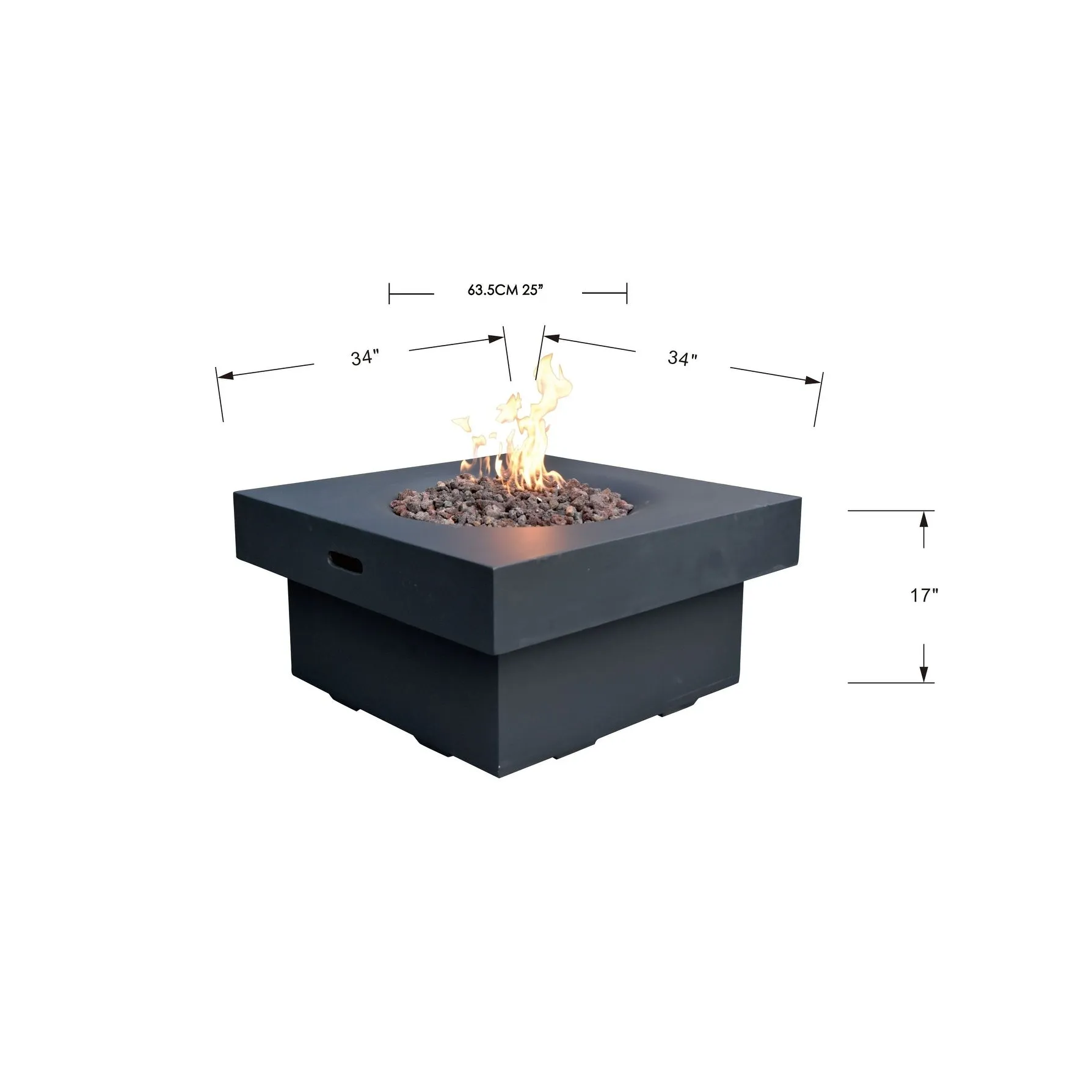Modeno Branford 50.000 BTU Black Concrete Natural Gas Fire Table with Lava Rocks & Cover - 34.3 X 34.3 X 16.9