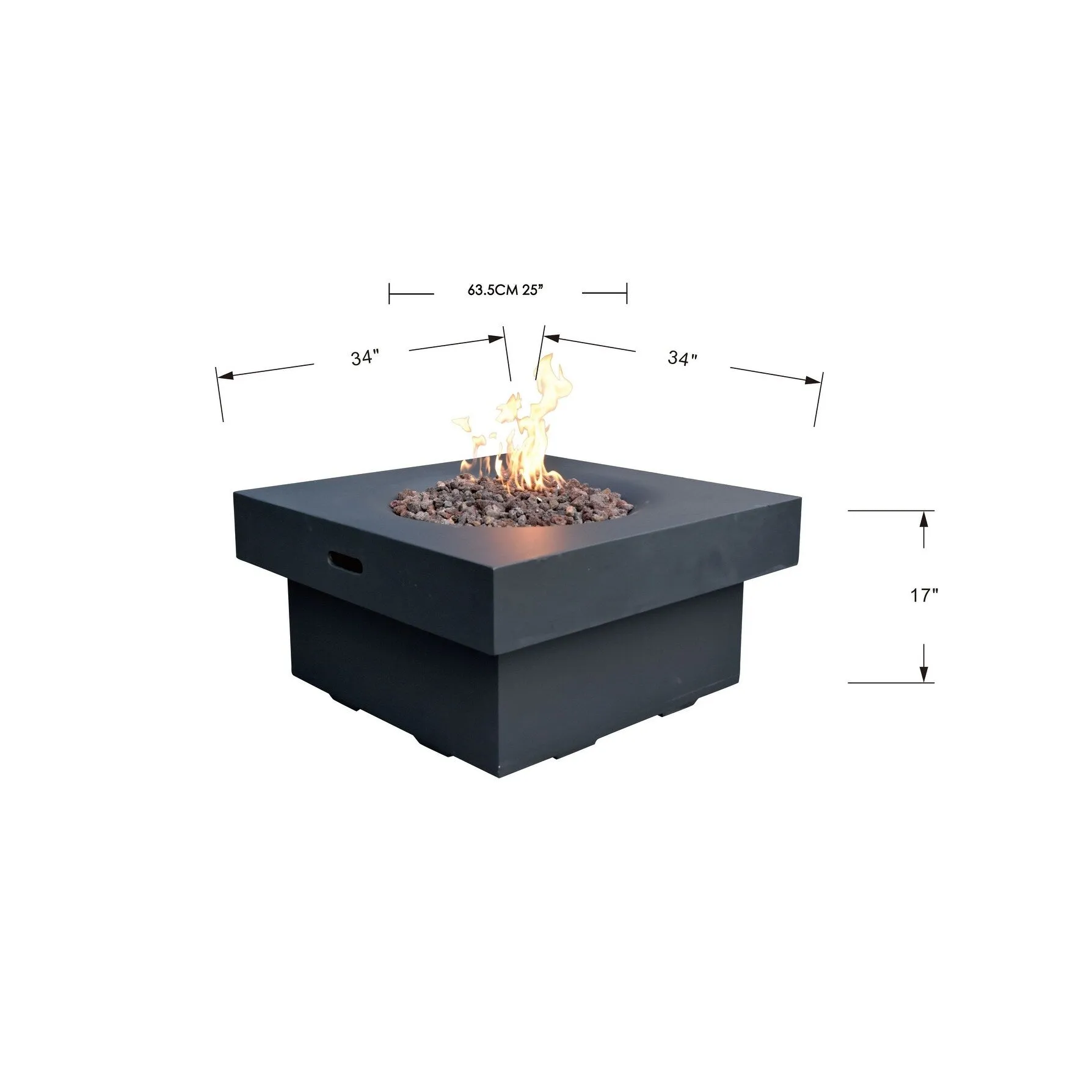 Modeno Branford 50.000 BTU Black Concrete Propane Fire Table with Lava Rocks & Cover - 34.3 X 34.3 X 16.9