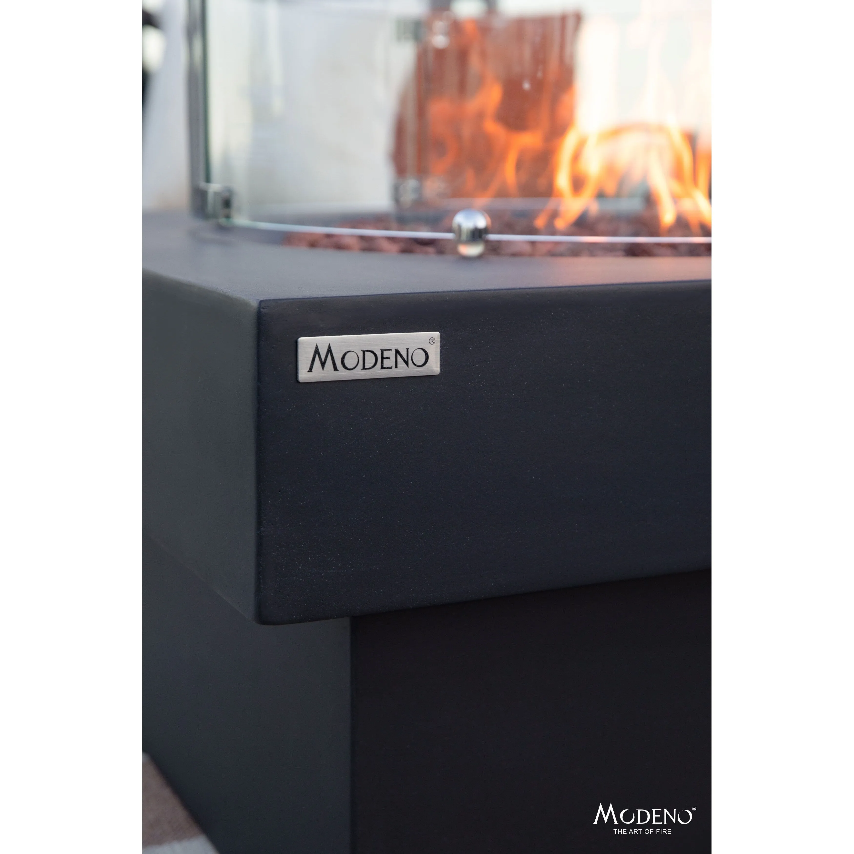 Modeno Branford 50.000 BTU Black Concrete Propane Fire Table with Lava Rocks & Cover - 34.3 X 34.3 X 16.9