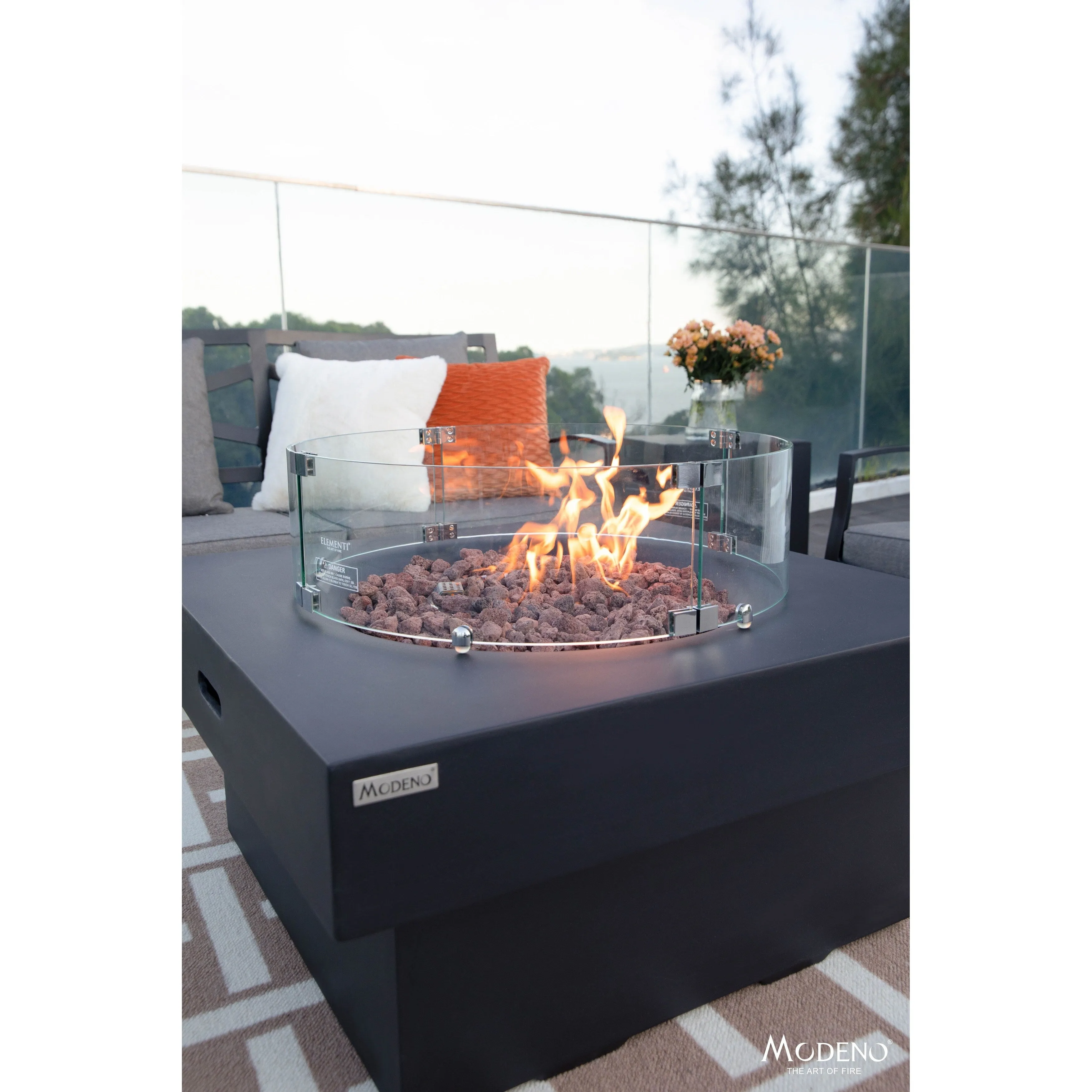 Modeno Branford 50.000 BTU Black Concrete Propane Fire Table with Lava Rocks & Cover - 34.3 X 34.3 X 16.9