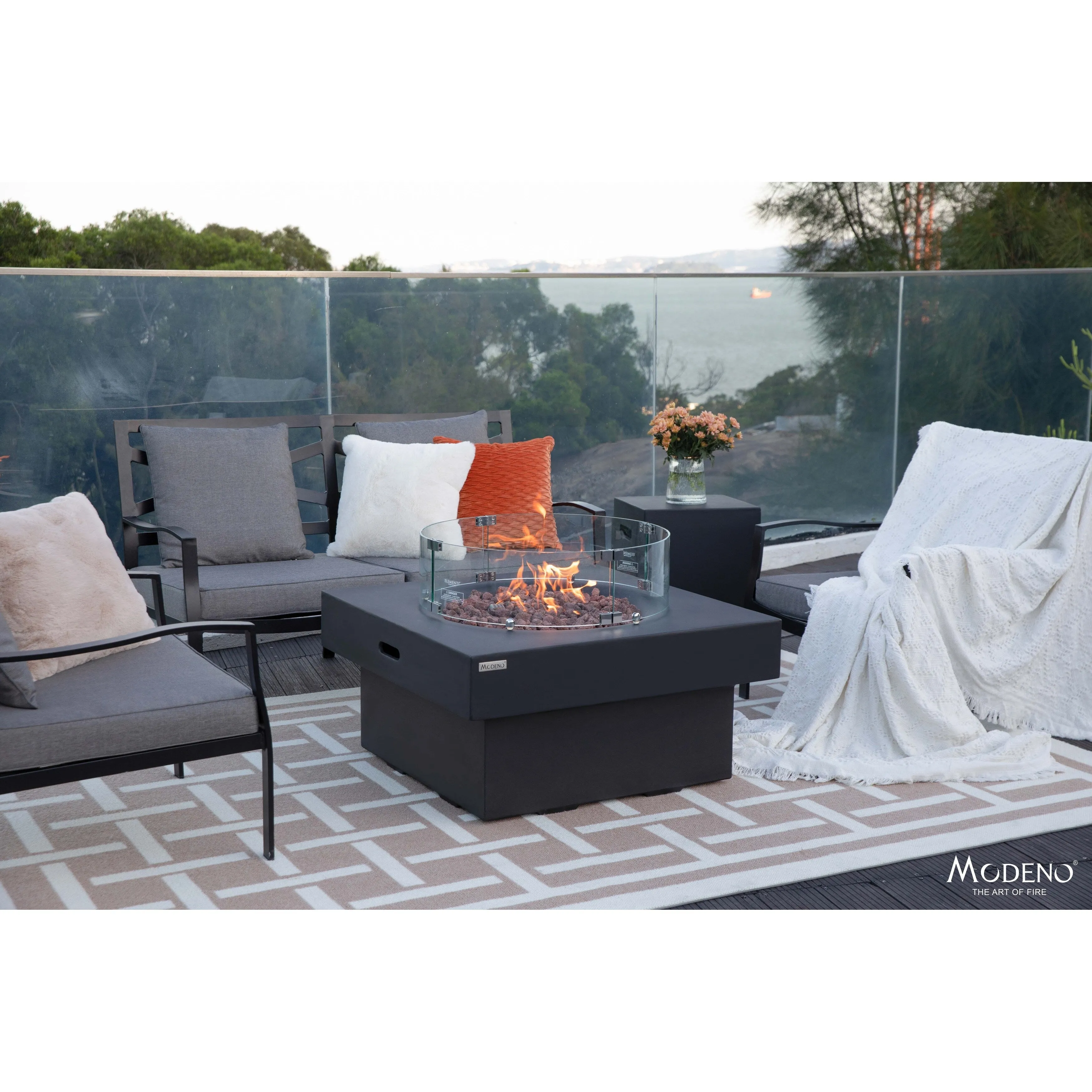 Modeno Branford 50.000 BTU Black Concrete Propane Fire Table with Lava Rocks & Cover - 34.3 X 34.3 X 16.9