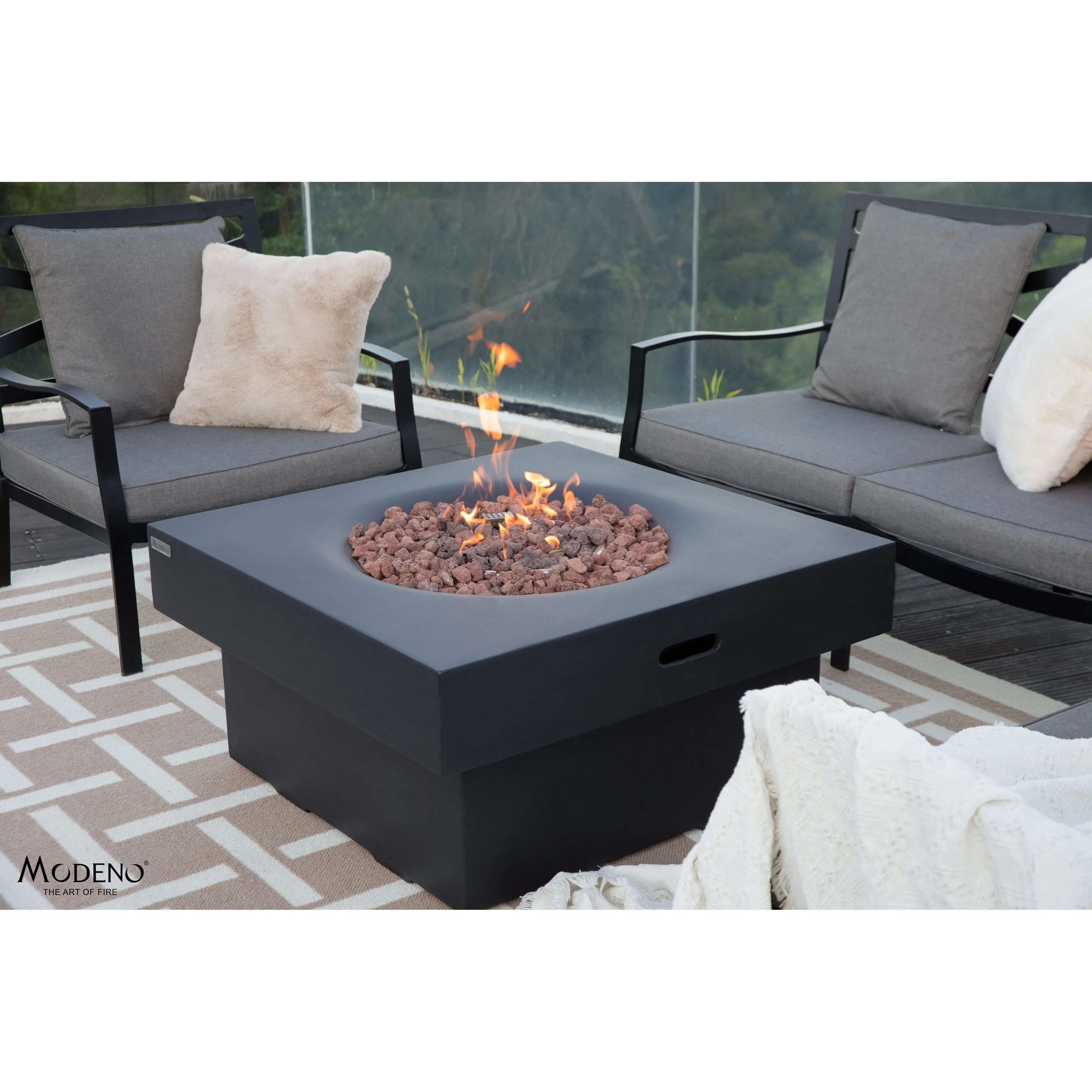 Modeno Branford 50.000 BTU Black Concrete Propane Fire Table with Lava Rocks & Cover - 34.3 X 34.3 X 16.9