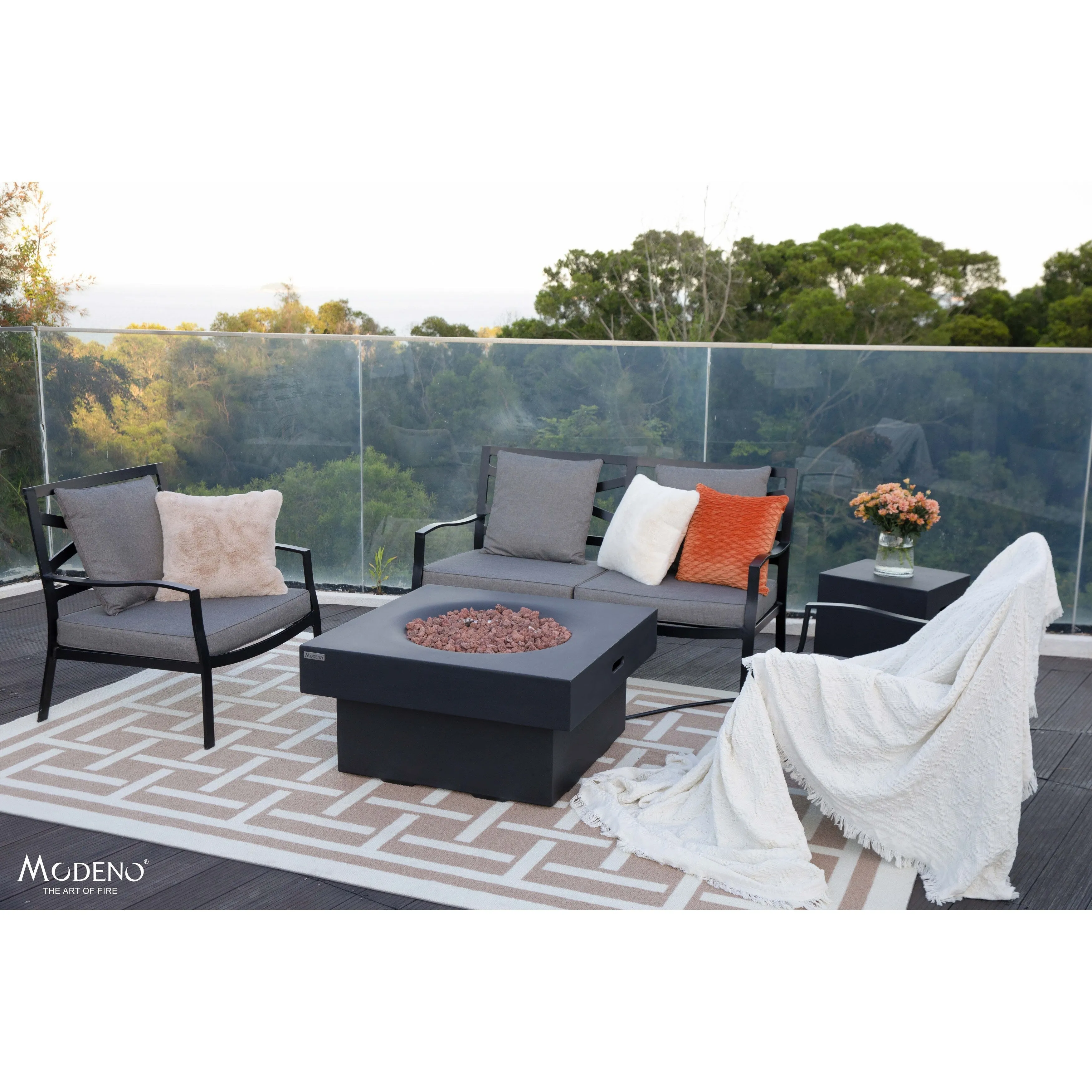 Modeno Branford 50.000 BTU Black Concrete Propane Fire Table with Lava Rocks & Cover - 34.3 X 34.3 X 16.9