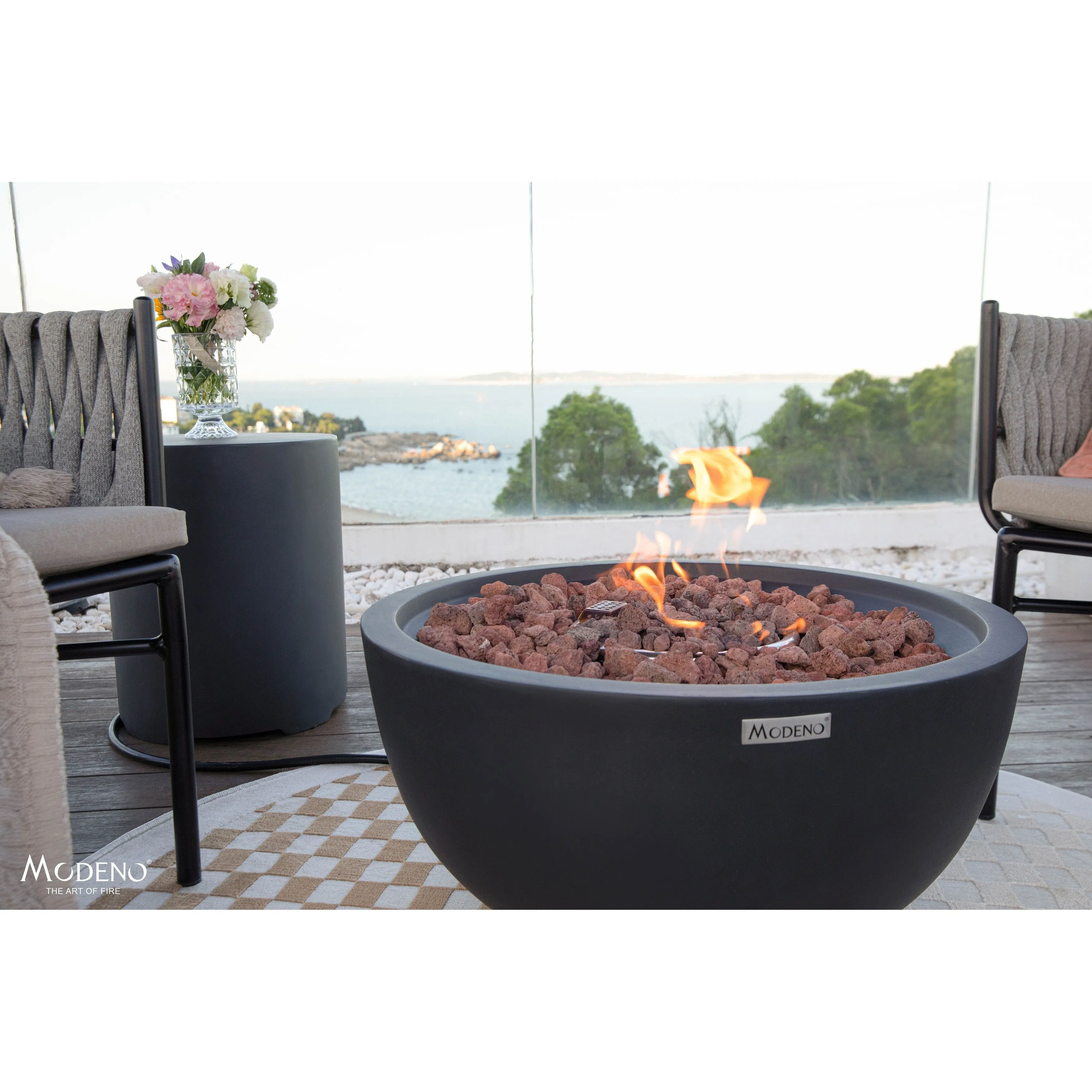 Modeno Jefferson 40.000 BTU Concrete Propane Fire Bowl with Lava Rocks & Cover - 26.6 X 26.6 X 13.8