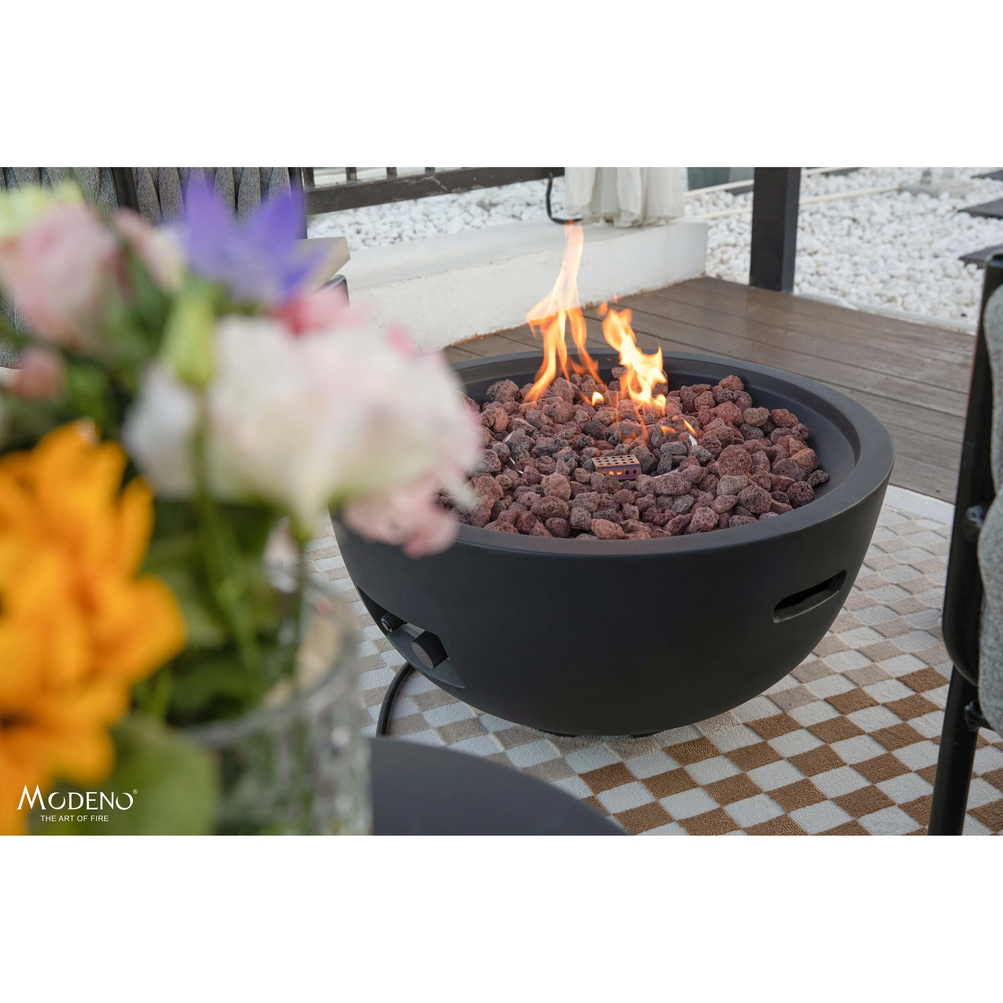 Modeno Jefferson 40.000 BTU Concrete Propane Fire Bowl with Lava Rocks & Cover - 26.6 X 26.6 X 13.8