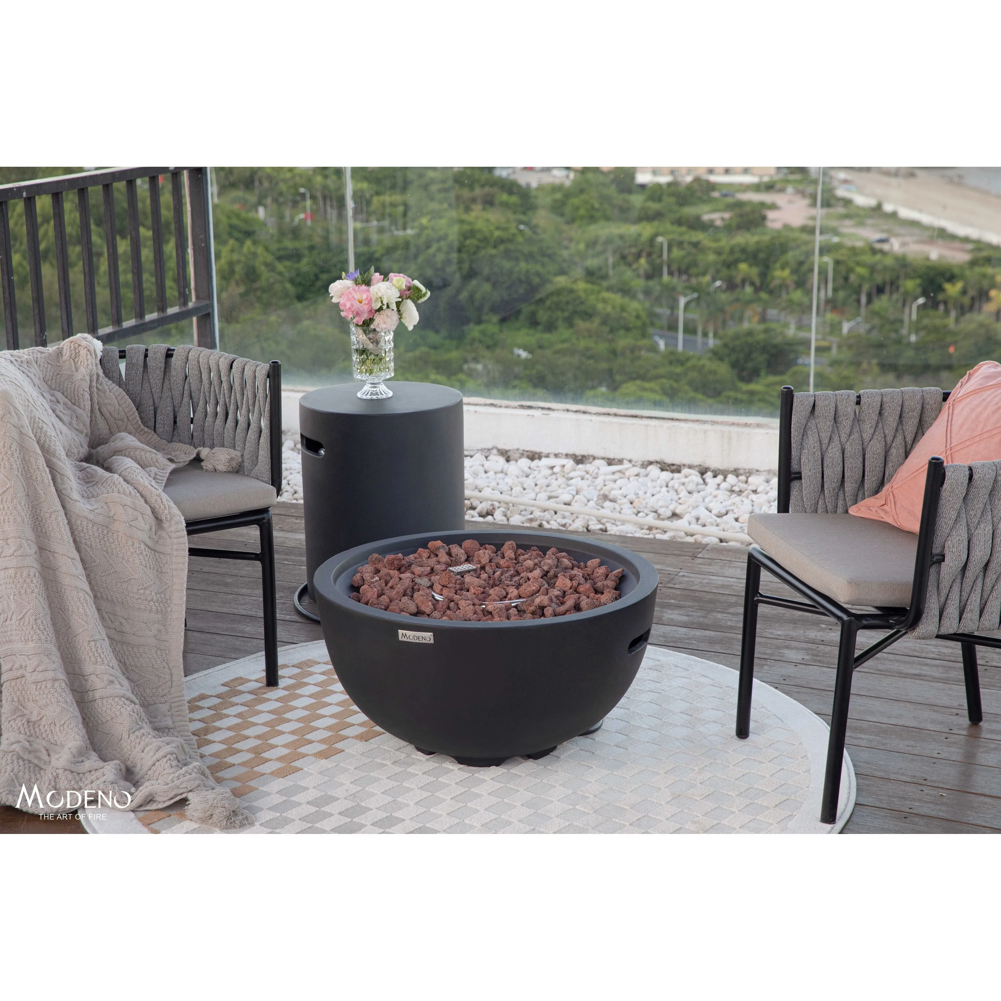 Modeno Jefferson 40.000 BTU Concrete Propane Fire Bowl with Lava Rocks & Cover - 26.6 X 26.6 X 13.8