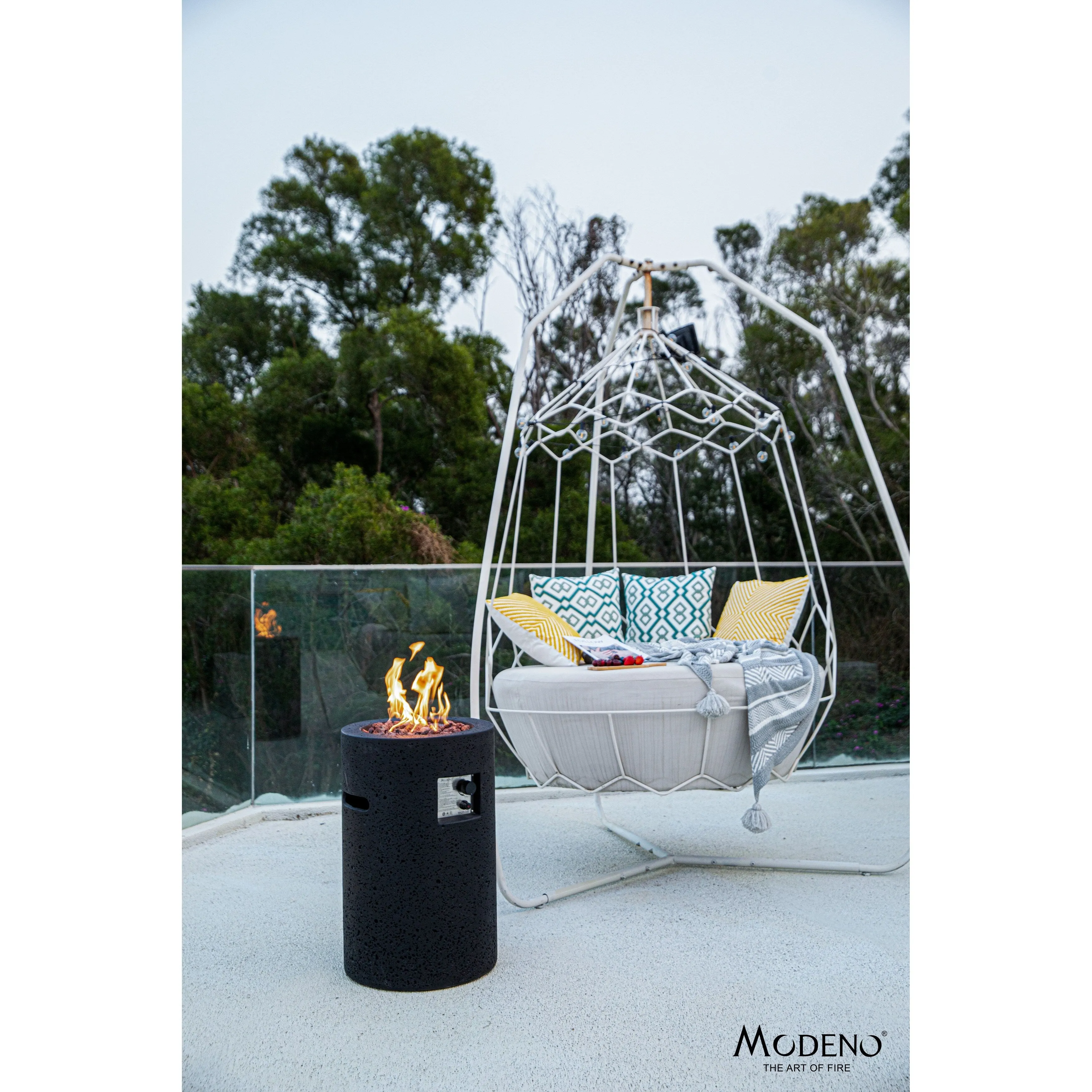 Modeno Lava Tube 40.000 BTU Concrete Propane Column Fire Pit with Lava Rocks & Cover